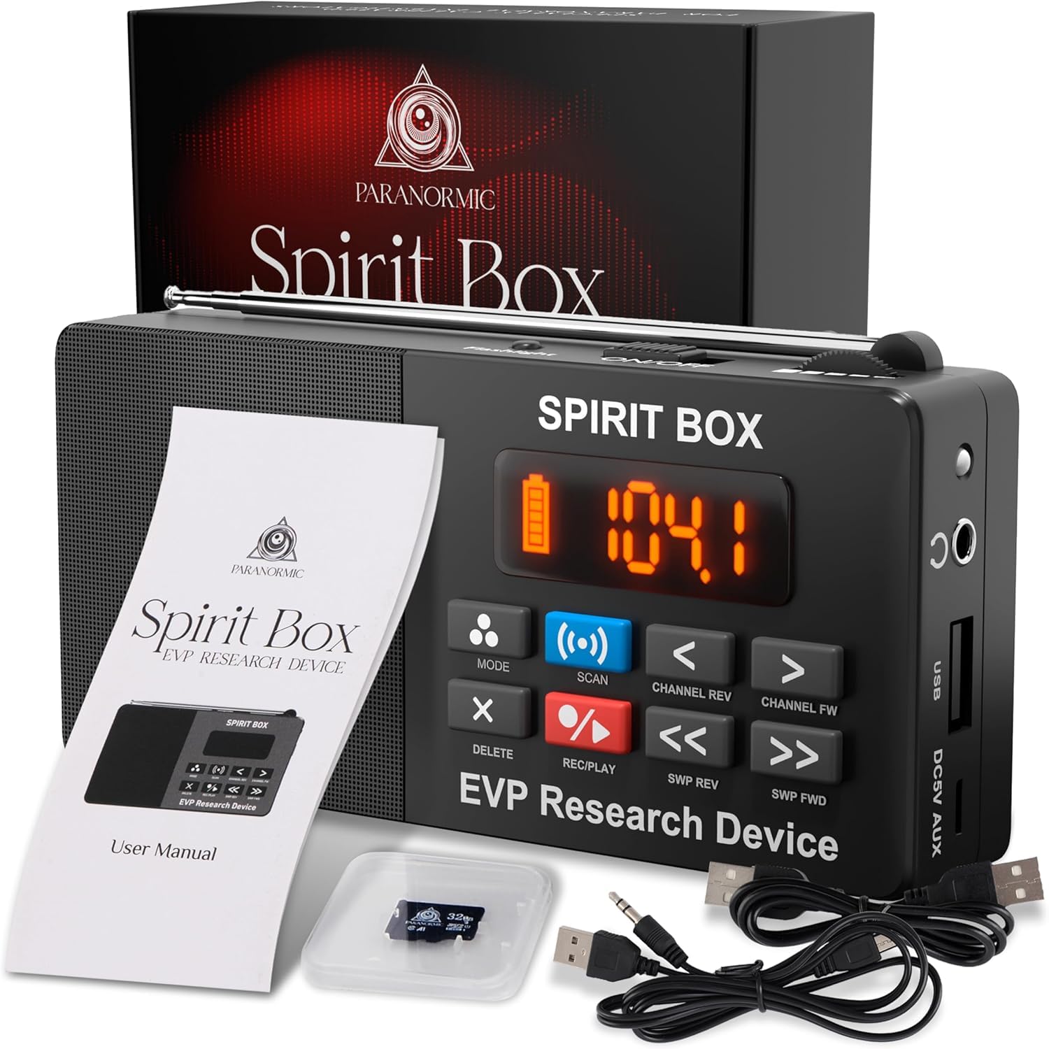 Spirit Box Ghost Hunting Equipment — Handheld EVP Ghost Hunting Equipment Kit with 32 GB Micro SD & Integrated Flashlight — Paranormal Equipment Ghost Box for Scanning & Recording Spirits