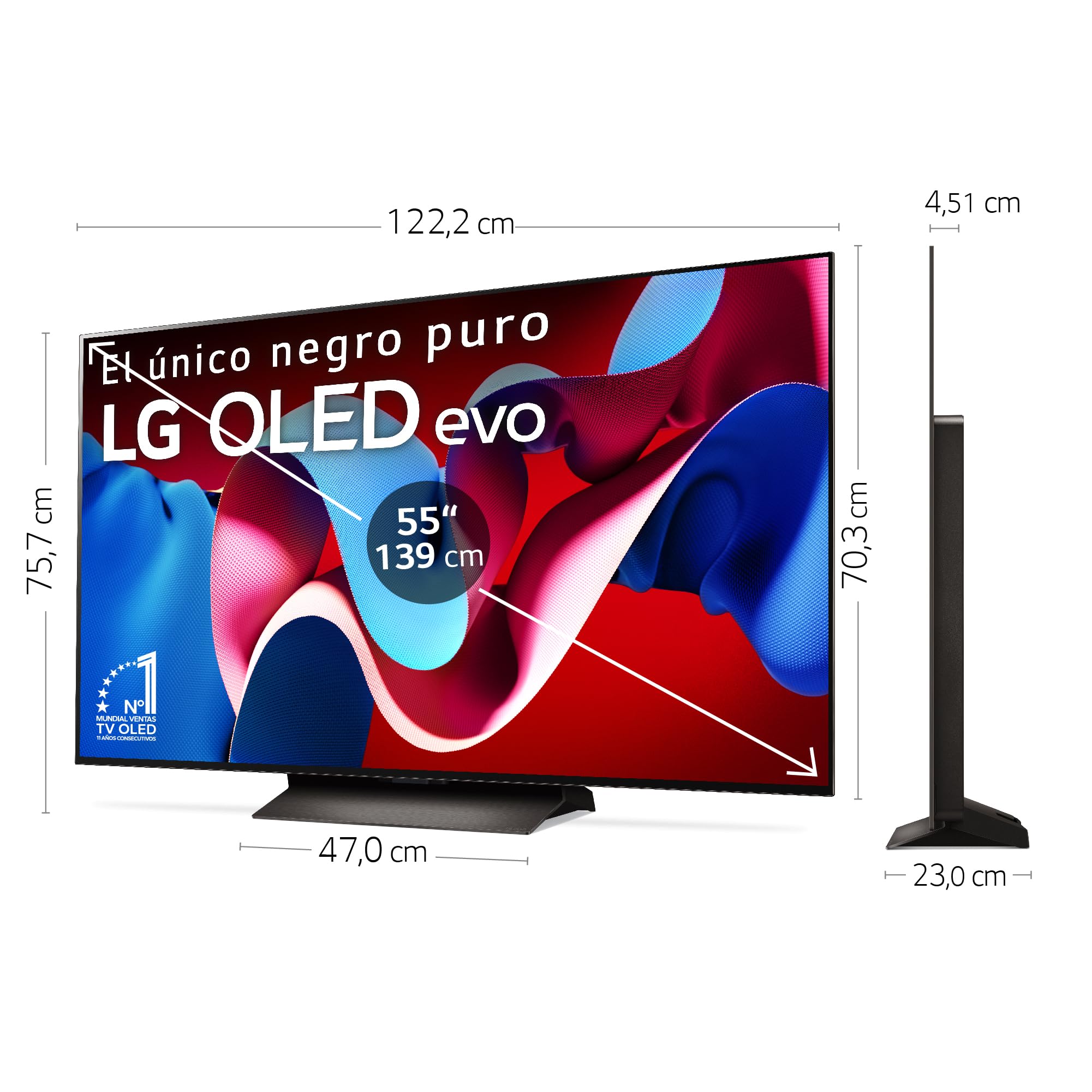 LG OLED55C44LA.AEU, 55", OLED 4K, Serie C4, 3840x2160, Smart TV, WebOS24, Procesador a9, Dolby Vision, Dolby Atmos, TV Gaming, 144 Hz, AMD FreeSync, Negro