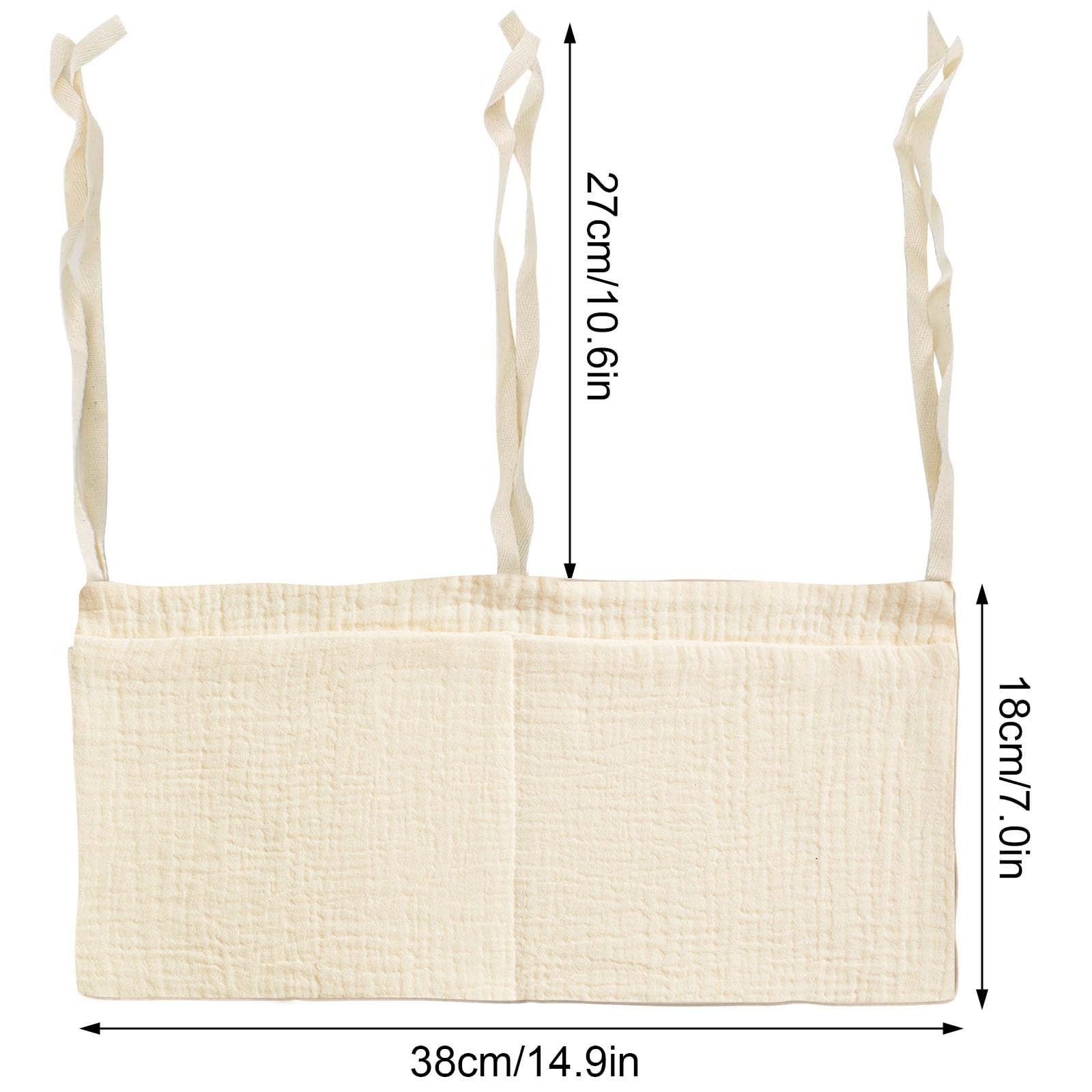 Sac Rangement pour Lit Bébé, Sac de Rangement Suspendu, Suspendu Organisateur de Couches, Rangement Suspendu Lit Bebe avec 2 Poches, pour Stocker des Vêtements, des Couches, des Jouets (Beige)