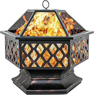 F2C Hex-Shaped Fire Pit for Garden 24 Inch Wood Burning Bonfire Firebowl Outdoor Portable Steel Firepit with Flame-Retarda...
