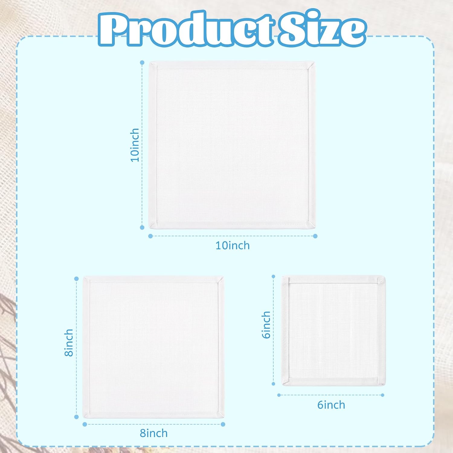 3 Pcs Blank Needlepoint Canvas 18 Mesh with Ivory Bias Tape Edge