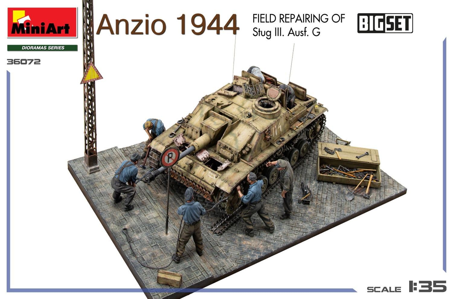 Mini Art 36072 1:35 Big-Set Anizo 1944 Instand.StuG.III - originalgetreue Nachbildung, Modellbau, Plastik Bausatz, Basteln, Hobby, Kleben, Modellbausatz, Zusammenbauen, unlackiert