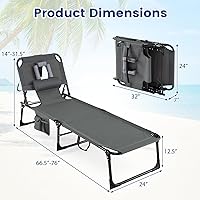 Vista 3 de COSTWAY Silla de playa plegable, silla de bronceado con orificio para la cara, respaldo ajustable de 5 posiciones, almohada y bolsillo lateral