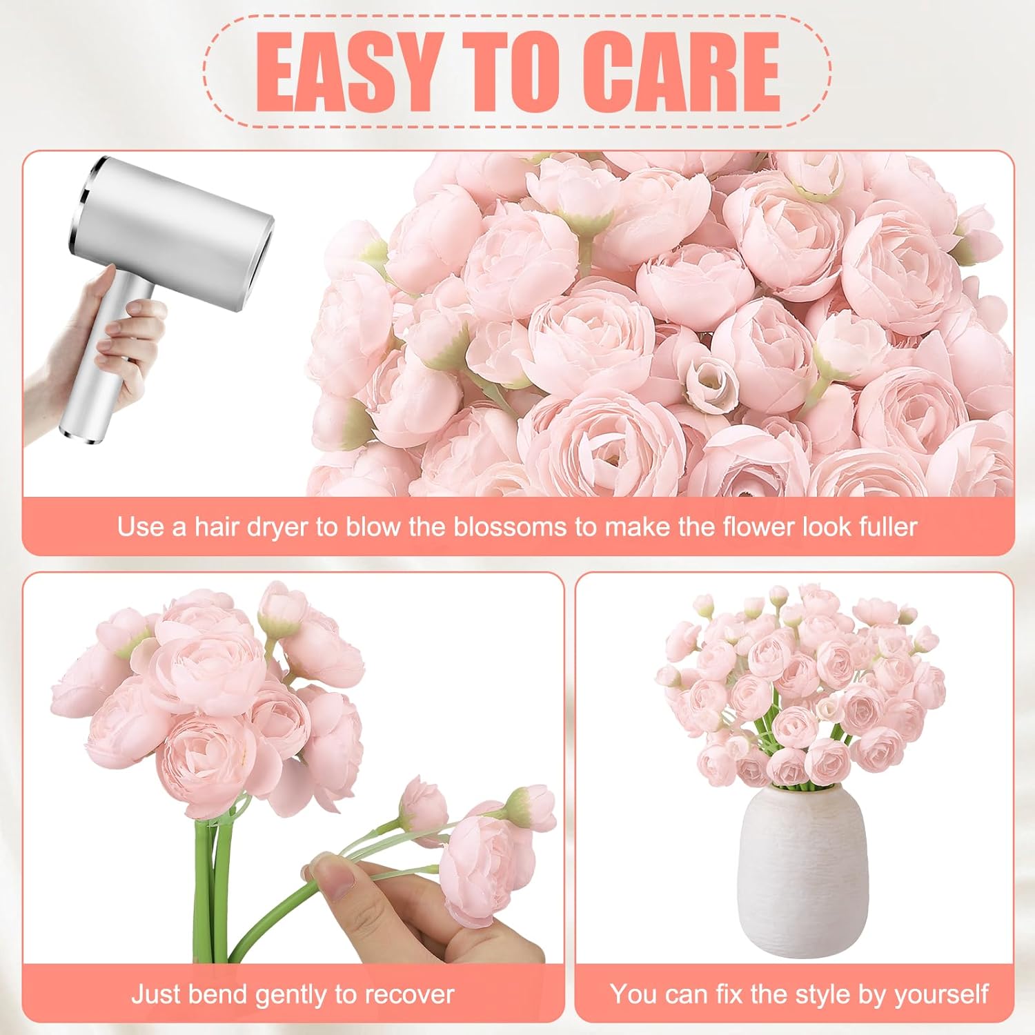 5 Bouquets Pink Ranunculus Artificial Flowers, 30 Pcs Silk Mini Faux Ranunculus Bouquet for Wedding, Bridal Shower, Centerpieces, and DIY Decorations - Image 3