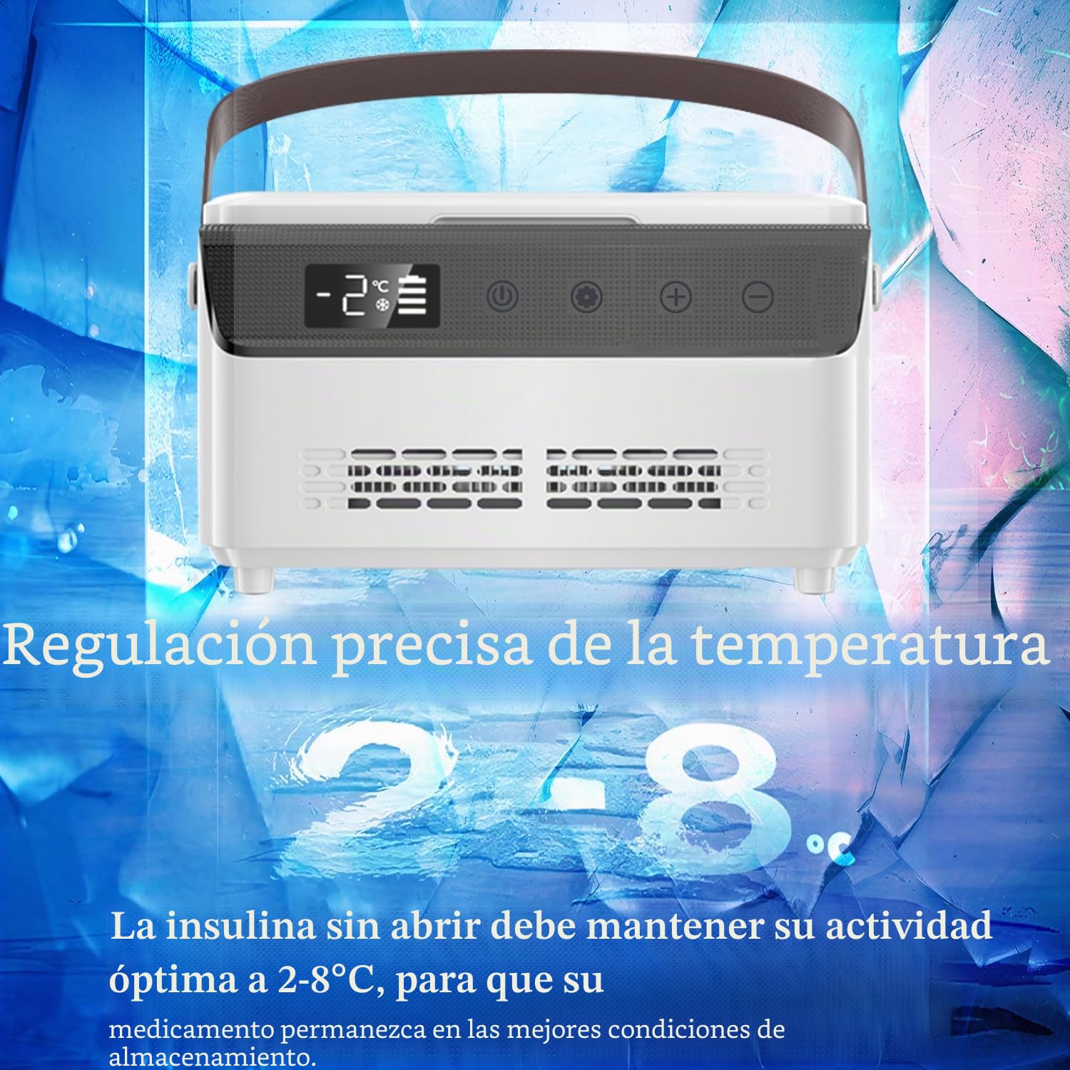 Nevera de insulina, mini medicamentos nevera portátil medicina nevera 0-8 ℃ control de temperatura inteligente pantalla LCD, hogar bolsa de refrigeración médica para coche, viajes, con 3 baterías