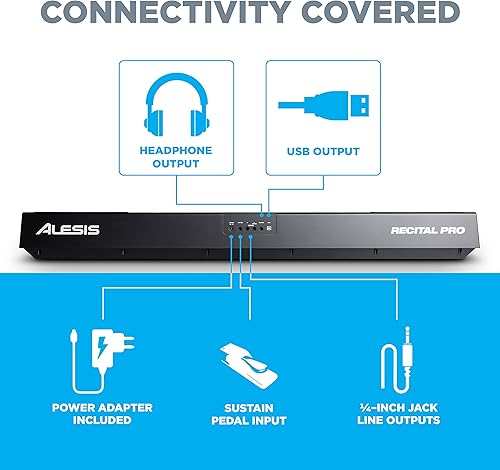 Miniatura 4 de Alesis Recital Pro - Teclado de piano digital de 88 teclas con teclas ponderadas de acción martillo, 12 voces, pedal de apoyo M-Audio y auriculares