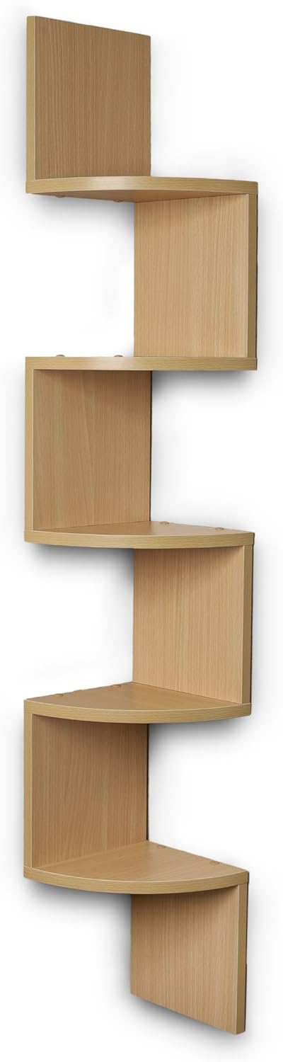 Danya B XF11035BH Large Decorative 5-Tier Corner Floating Wall Mount Display Shelving Unit - Beech Veneer