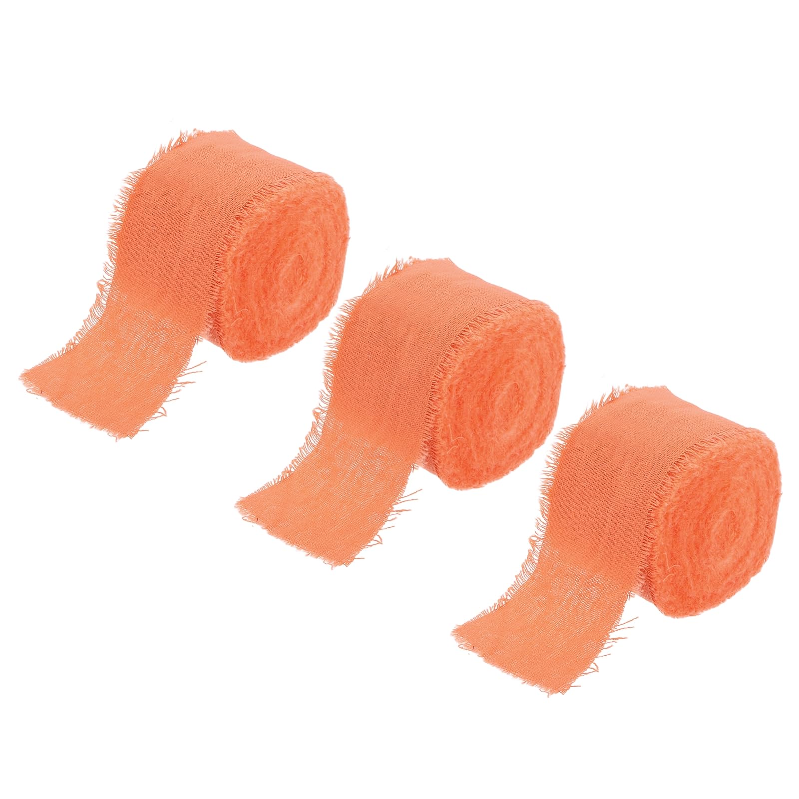PATIKIL 1-1/2 Inch Cotton Ribbon, 3 Roll Total 21 Yard Cotton Frayed Fringe Ribbon for Gift Wrapping Flower Bouquet Wedding Invitations DIY Crafts Decor, Orange