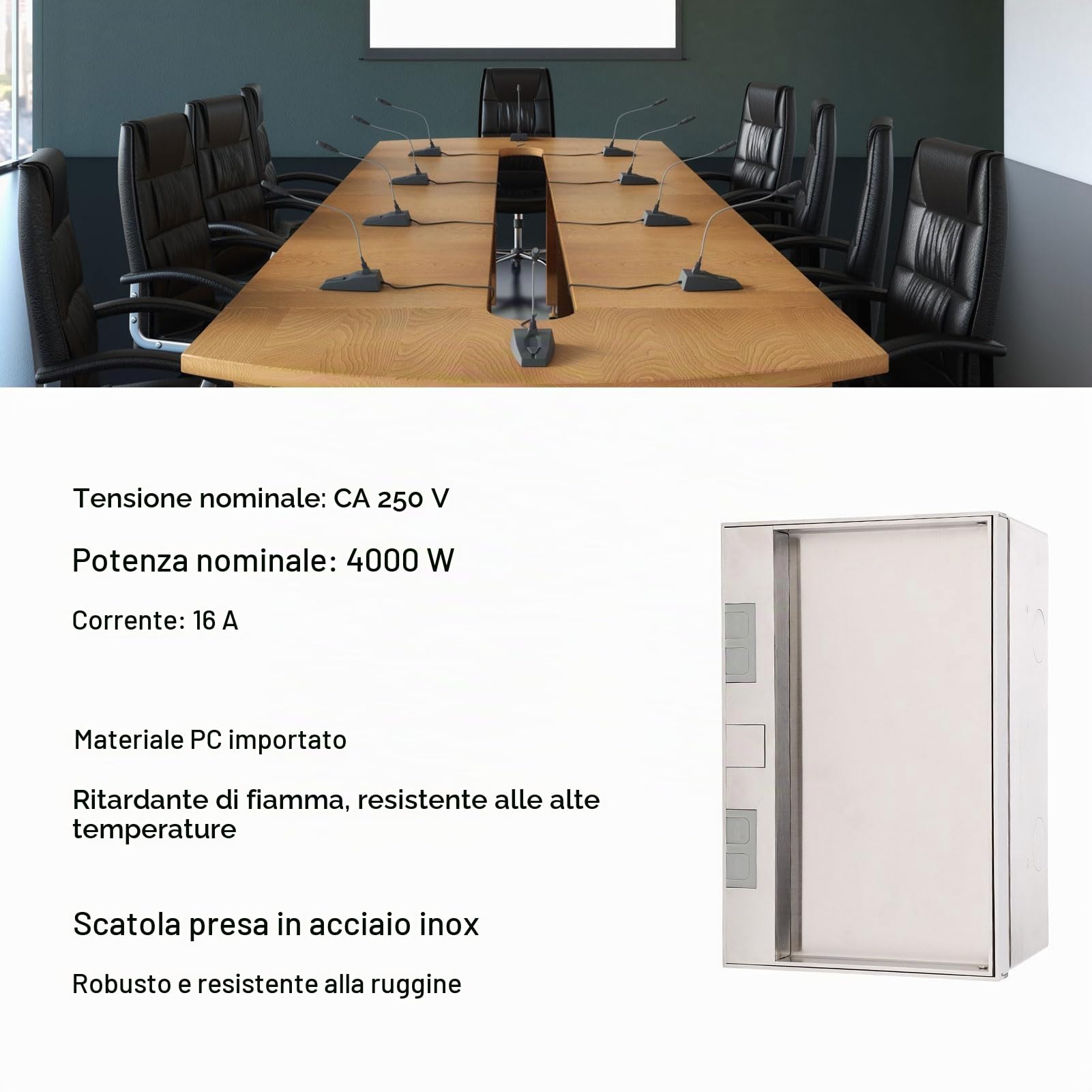 Presa Incasso a Pavimento, Scatola di Derivazione Elettrica in Acciaio Inossidabile, AC250V 4000W 3 porte 16A per Casa, Hotel, Scuola