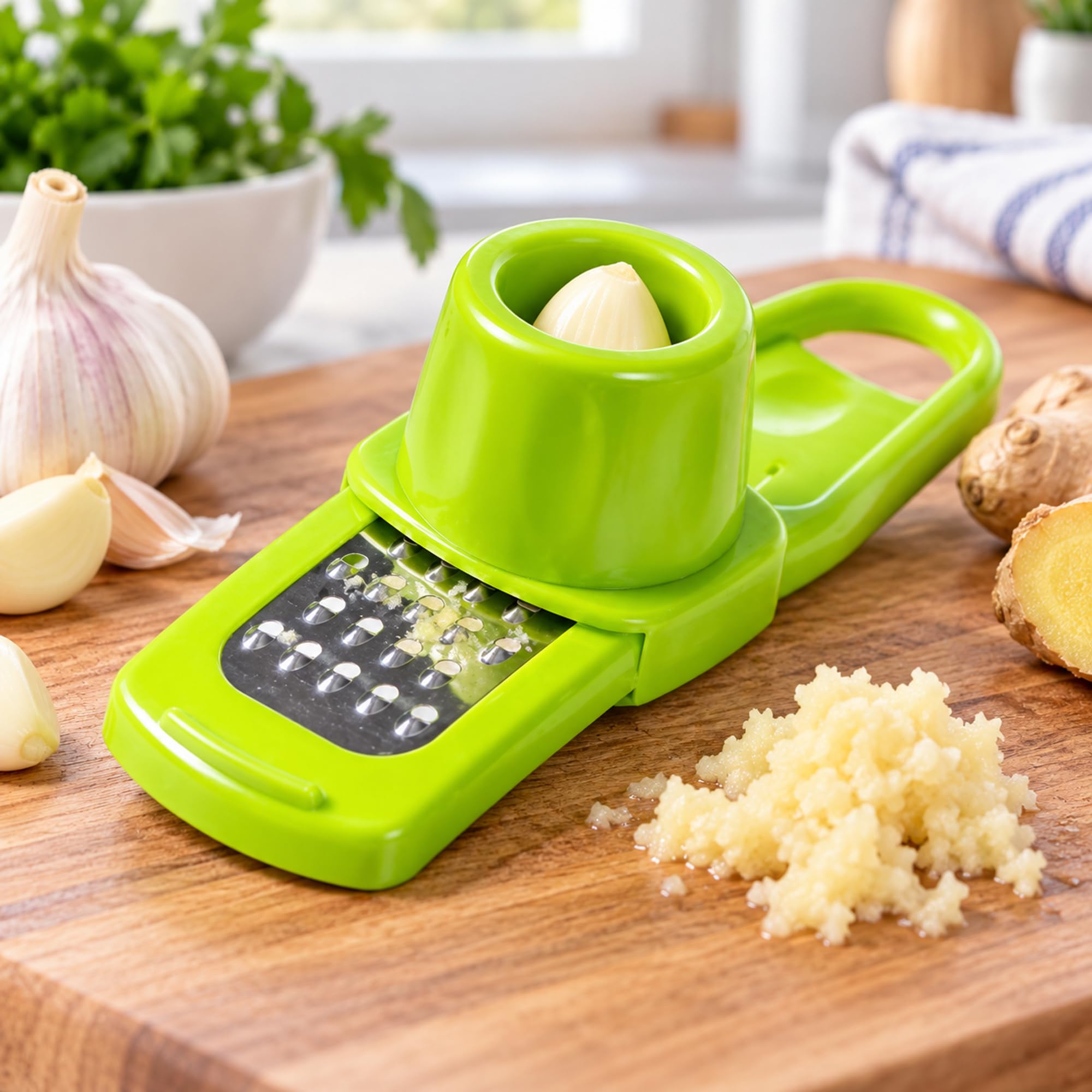 Stainless Steel Garlic and Ginger Grater with Plastic Body, Food Prep Tool for Seasoning Home Kitchen Meals