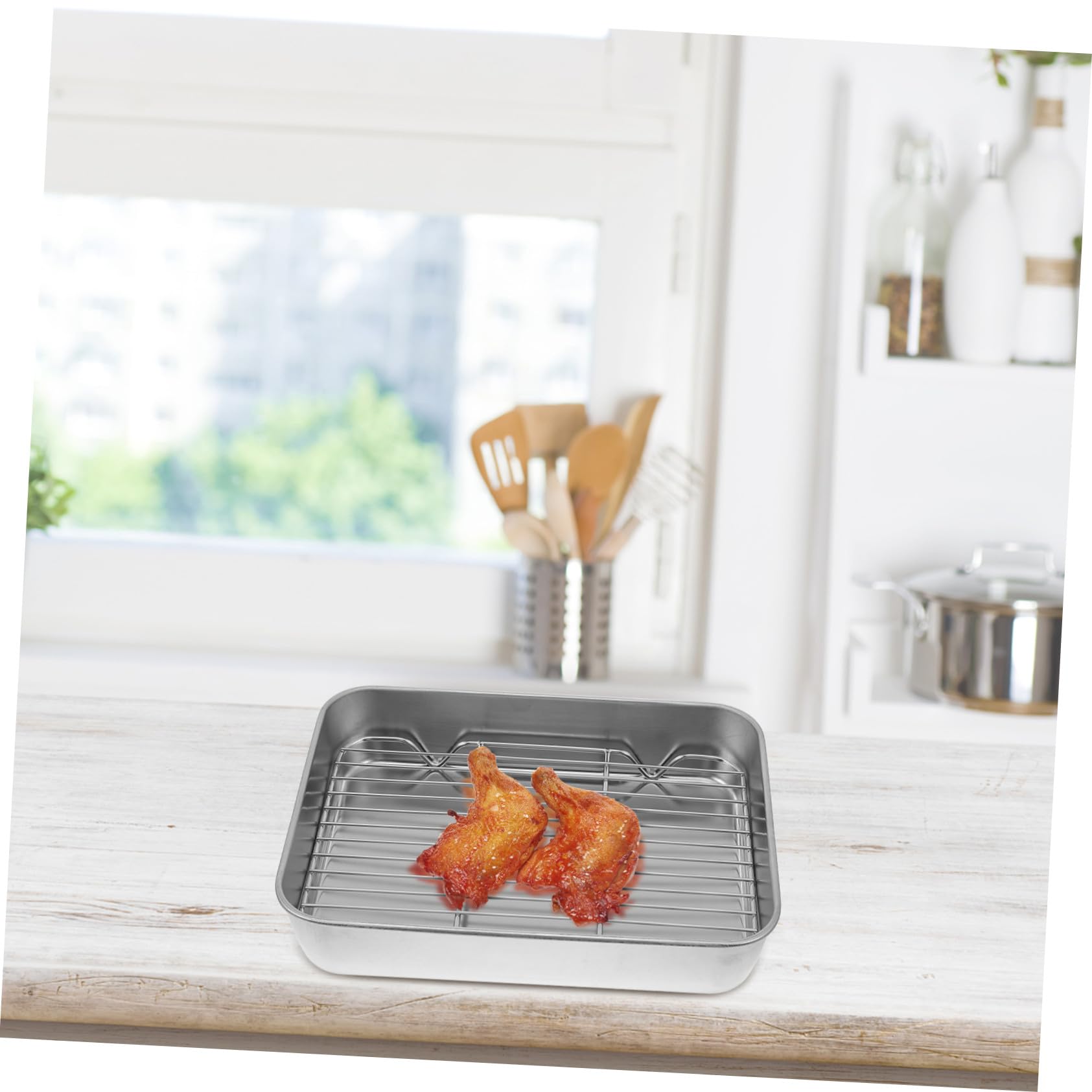 Bandeja para Hornear de Acero Inoxidable con Rejilla, Adecuado para Asar Carne y Pasteles