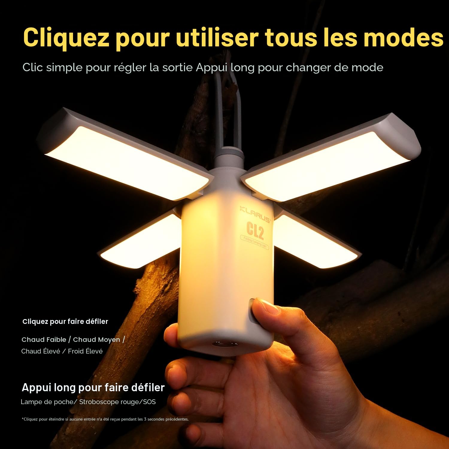 KLARUS CL2 Lampe Camping Multifonctionnelle, 10000 mAh rechargeable Lanterne Camping déformable, 750 lumens ,8 modes d'éclairage, lanterne LED étanche IPX5 pour tentes, pêche, randonnée d'urgence
