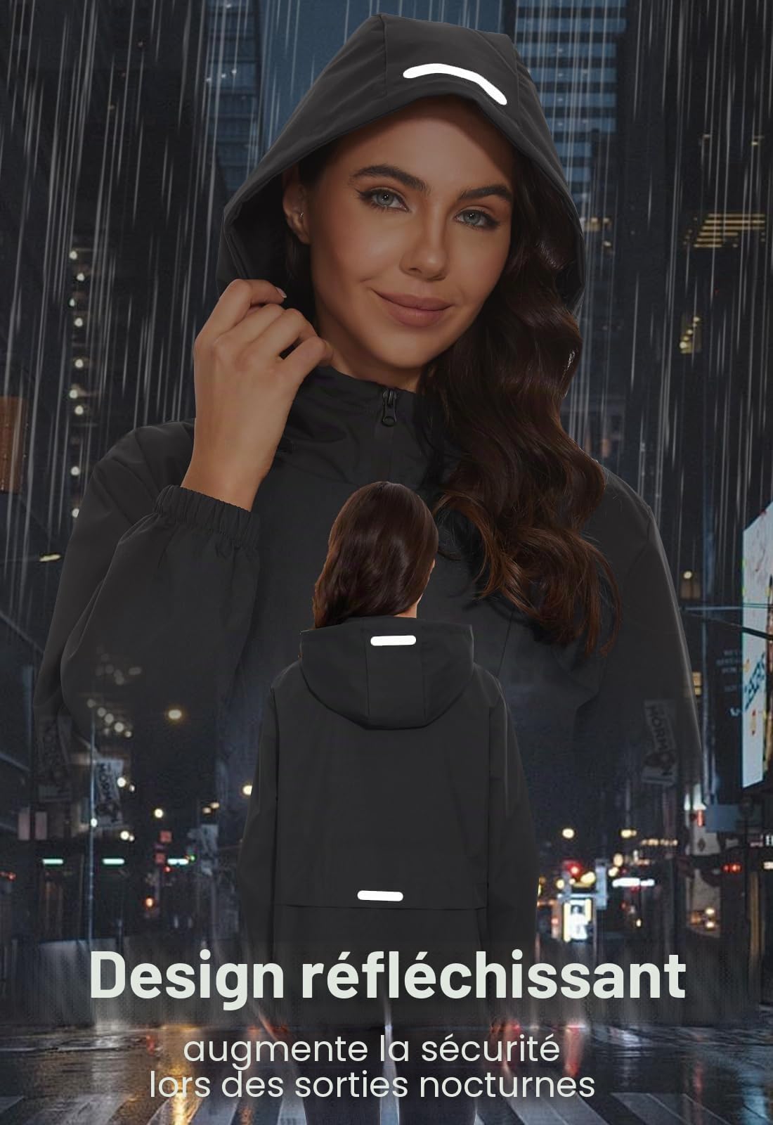 VêTements ImperméAbles Femme Avec Bande RéFléChissante,Veste De Pluie Pour Voyages Et Le VéLo,Style Vestes De RandonnéE Anti-Pluie