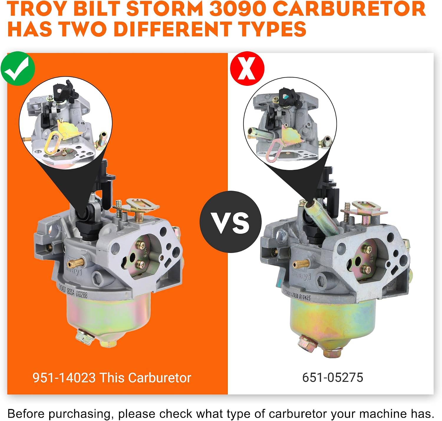 Hipa Storm 3090 Carburetor for 951-14023 Troy-Bilt Cub Cadet MTD 951-14023A 951-11303 951-11303A Snow Blower Two Stage Snow Thrower Engine Carburetor HUAYI 483-SU