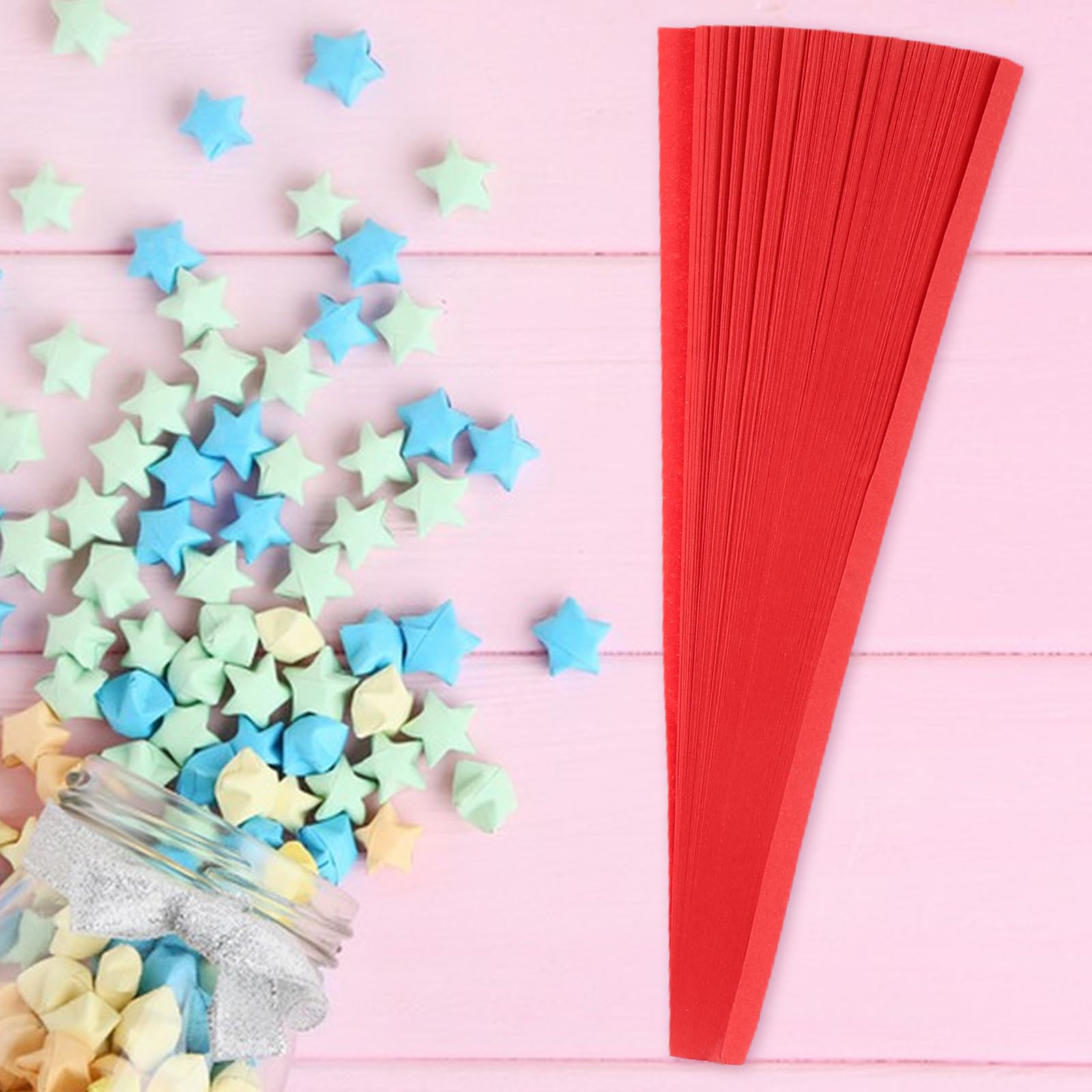 LIFKOME 5400 Origami Stern Bastelpapier Streifen Doppelseitig Farbverlauf Rot Selbstgemacht Papiersterne Faltstreifen für Frühlingsfest Dekoration