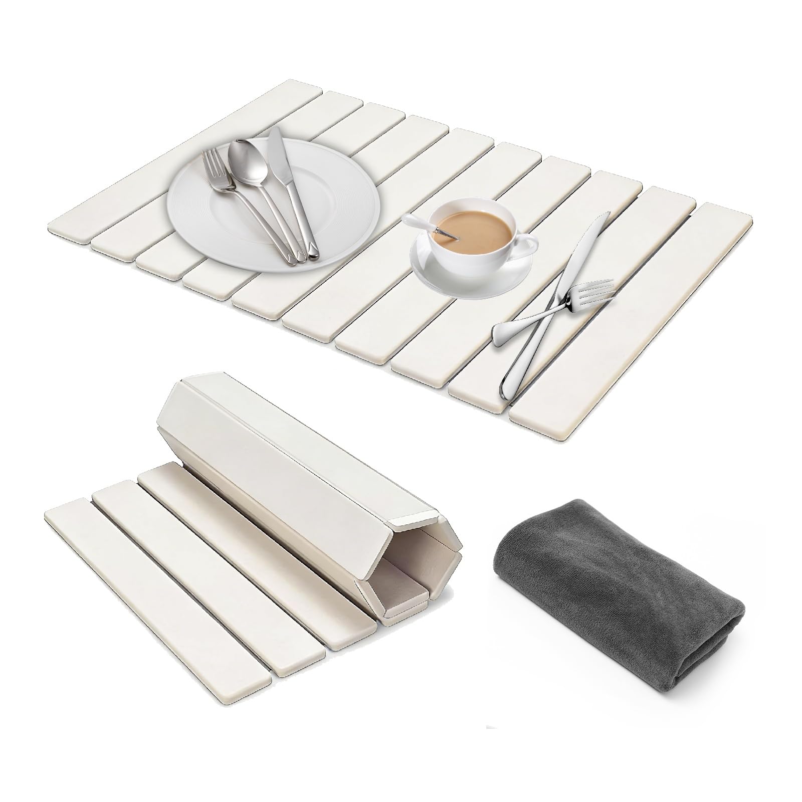 Photo 1 of 0510sker Dish Drying Mat Large Stone Dish Drying Mat For Kitchen Counter Collapsible Quick-Drying Sleek Diatomaceous Versatile Stone Drying Mats For Cups Dishes Bottles Marble (white, 16''X24'')