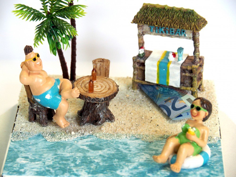 ZauberDeko Geldgeschenk Verpackung Geldverpackung Tiki Bar Paar Urlaub Reise Strand Geburtstag Hochzeit