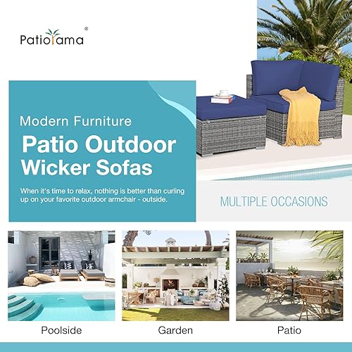 Miniatura 7 de Patiorama Juego de sofá de 2 piezas para patio, sofá seccional para exteriores, juego de conversación de mimbre de polietileno gris para todo tipo