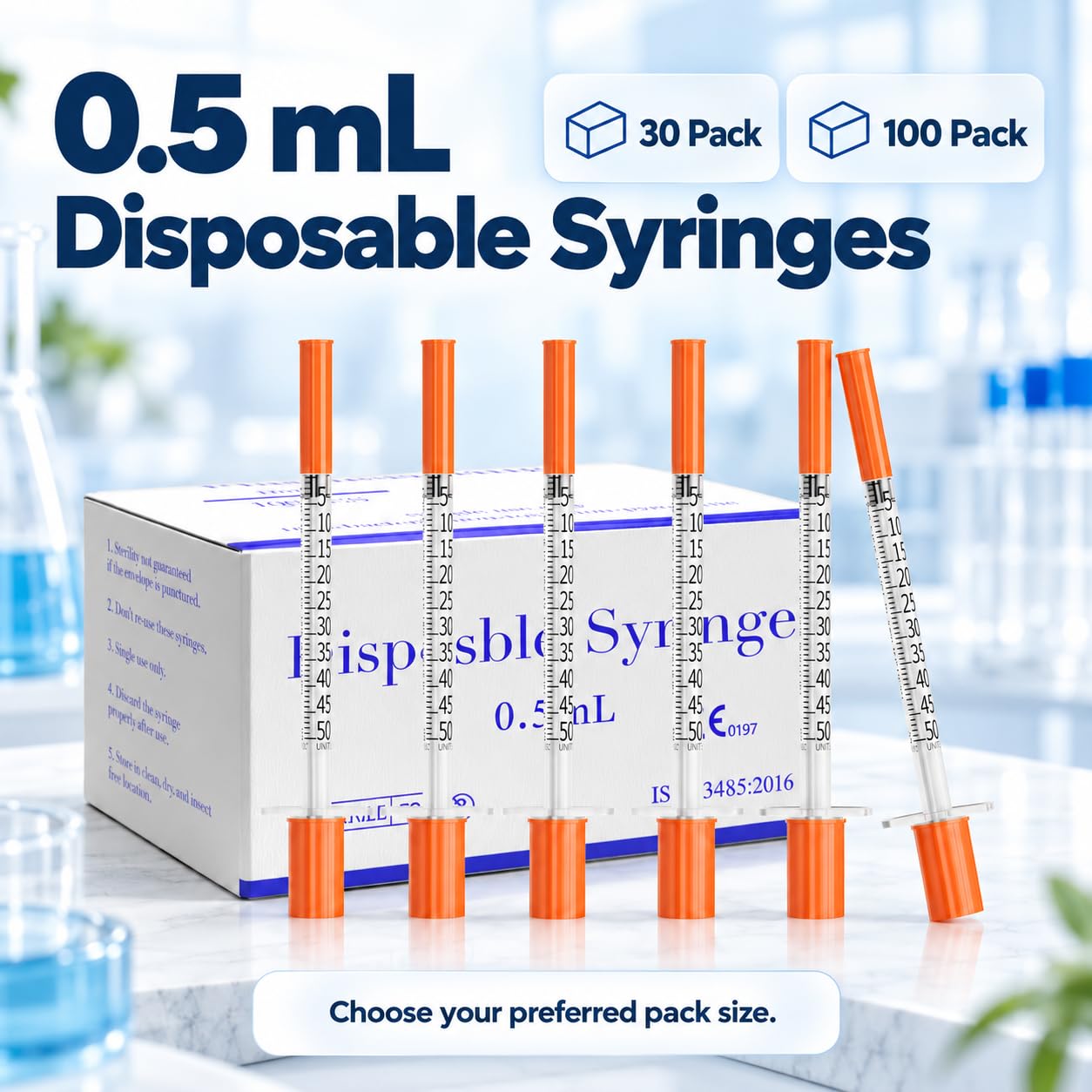 0.5ml Syringes 30G 5/16" 8mm Needle U-100 Disposable Lab Syringe, 100 Pack — Amazon image 7