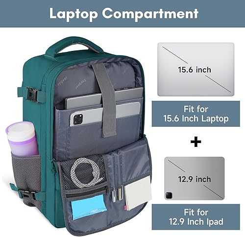 Vista 56 de Taygeer Mochila de mano para mujer, mochila de viaje de 35 litros para mujer, aprobada por aerolíneas, bonita bolsa de viaje para artículos Azul