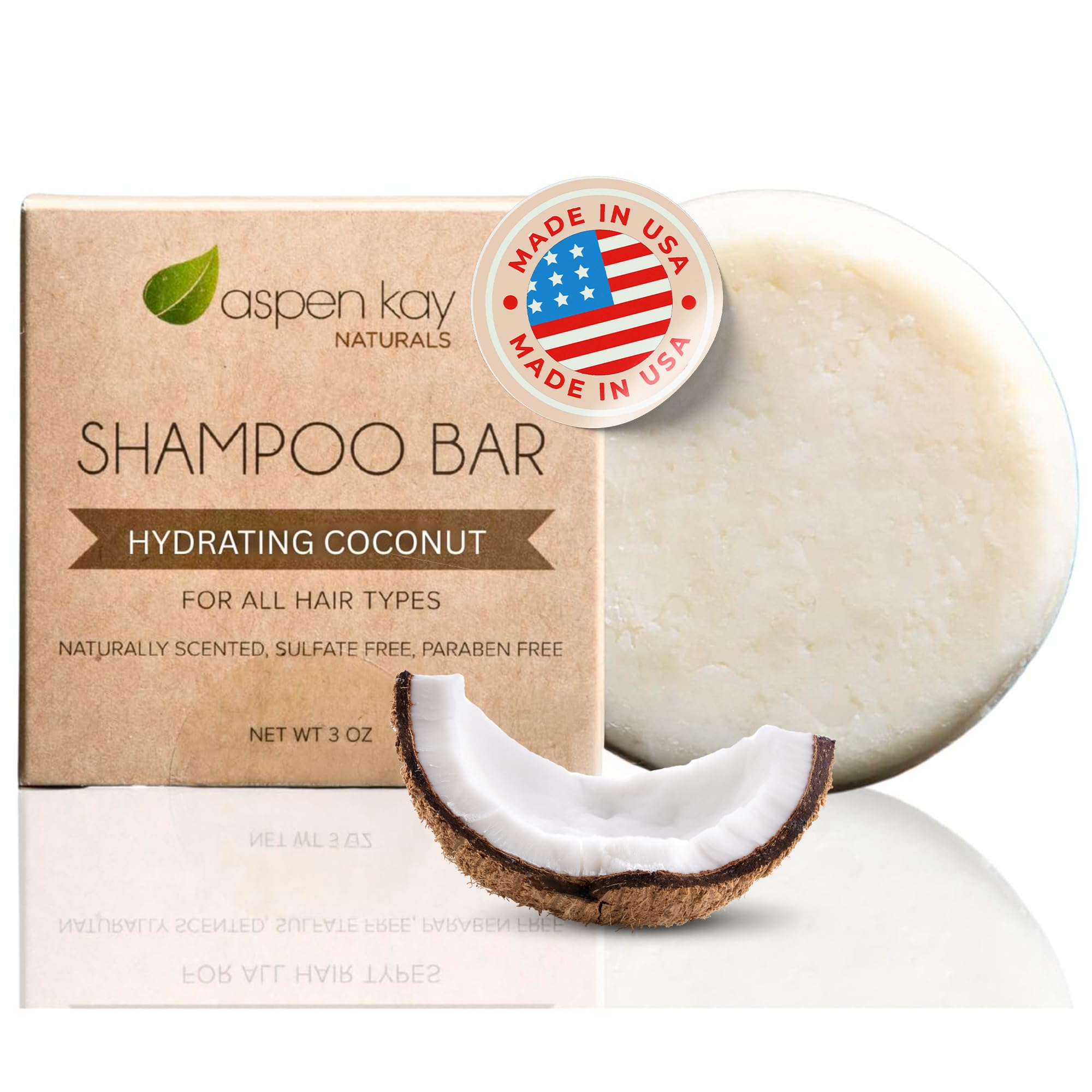 Coconut & Argan Oil Shampoo Bar, Deep Moisturizing for Dry Damaged Hair. Hydrating & Nourishing Solid Shampoo for Curly, Coily & Color Treated Hair, Vegan & Sulfate Free, USA Made. 3 oz.