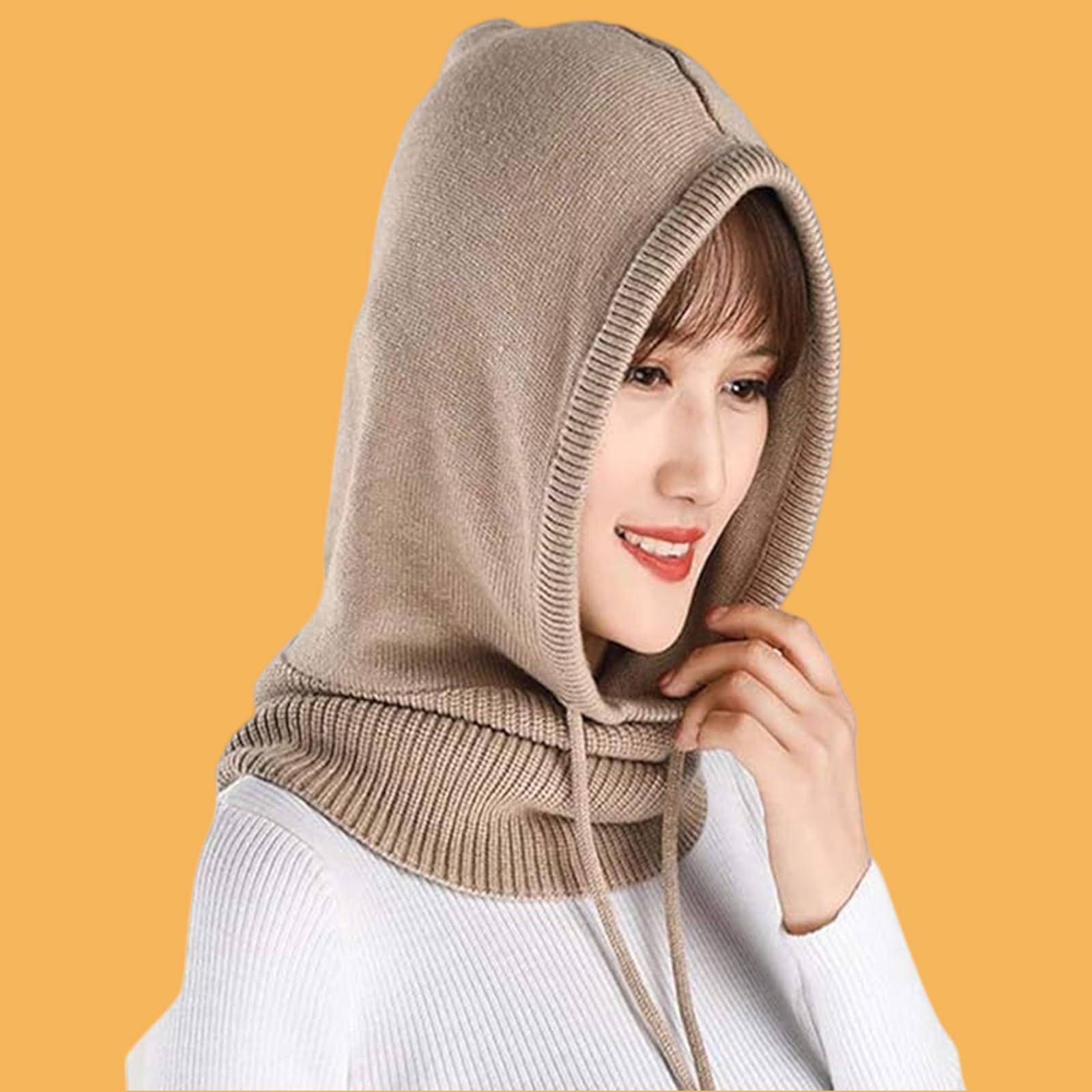 GWAWG Sombreros de invierno,Mujeres Balaclava tejer, Bufanda con capucha caliente con cordón, Sombrero con capucha de punto Hatbalaclava, Sombrero de Balaclava para las mujeres