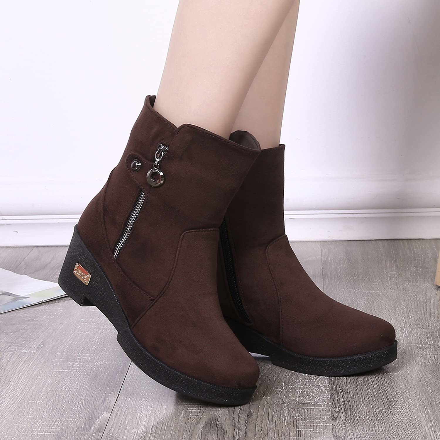 Stivali Donna Stivali da Neve Stivaletti Invernali Scarpe da Neve Pelliccia Caldo Foderato Stivaletto con Zeppa 36-42EU