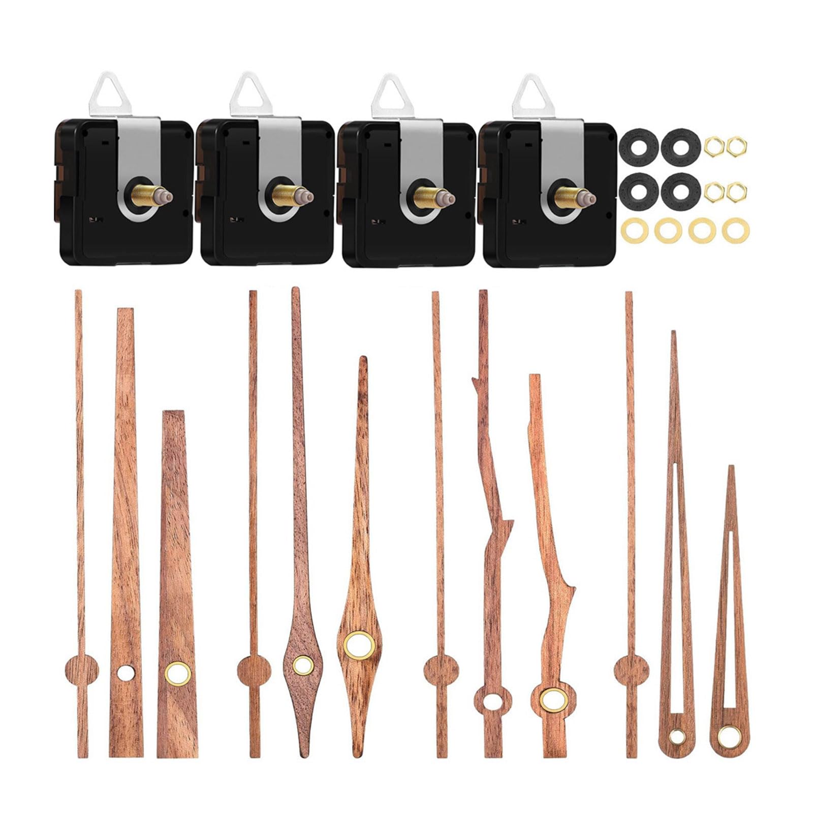 Tsophreniq 4Pcs Quiet Clock Movement Mechanism with 4 Types Wood Hands Accessories for Repair Replacement Wood Hands Mechanism