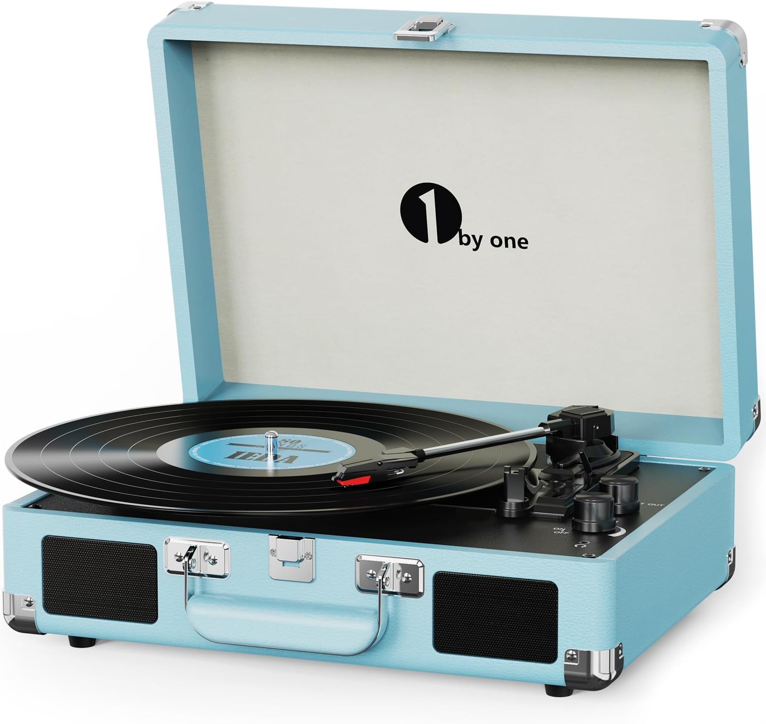 Bluetooth Record Player Belt-Drive 3-Speed Portable Vinyl Turntable with Built in Speakers, Supports RCA Output, Headphone Jack, MP3, Mobile Phones Music Playback, Turquoise