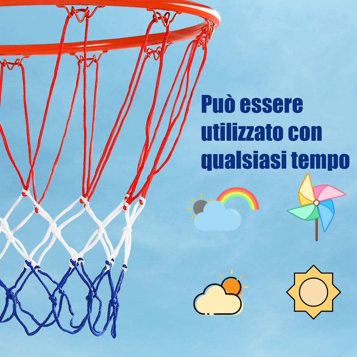 COSTWAY Canestro Basket da Muro, con Anello in Metallo, Rete in Nylon e Viti, Canestro da Pallacanestro da Interno ed Esterno, 46 x 46 cm