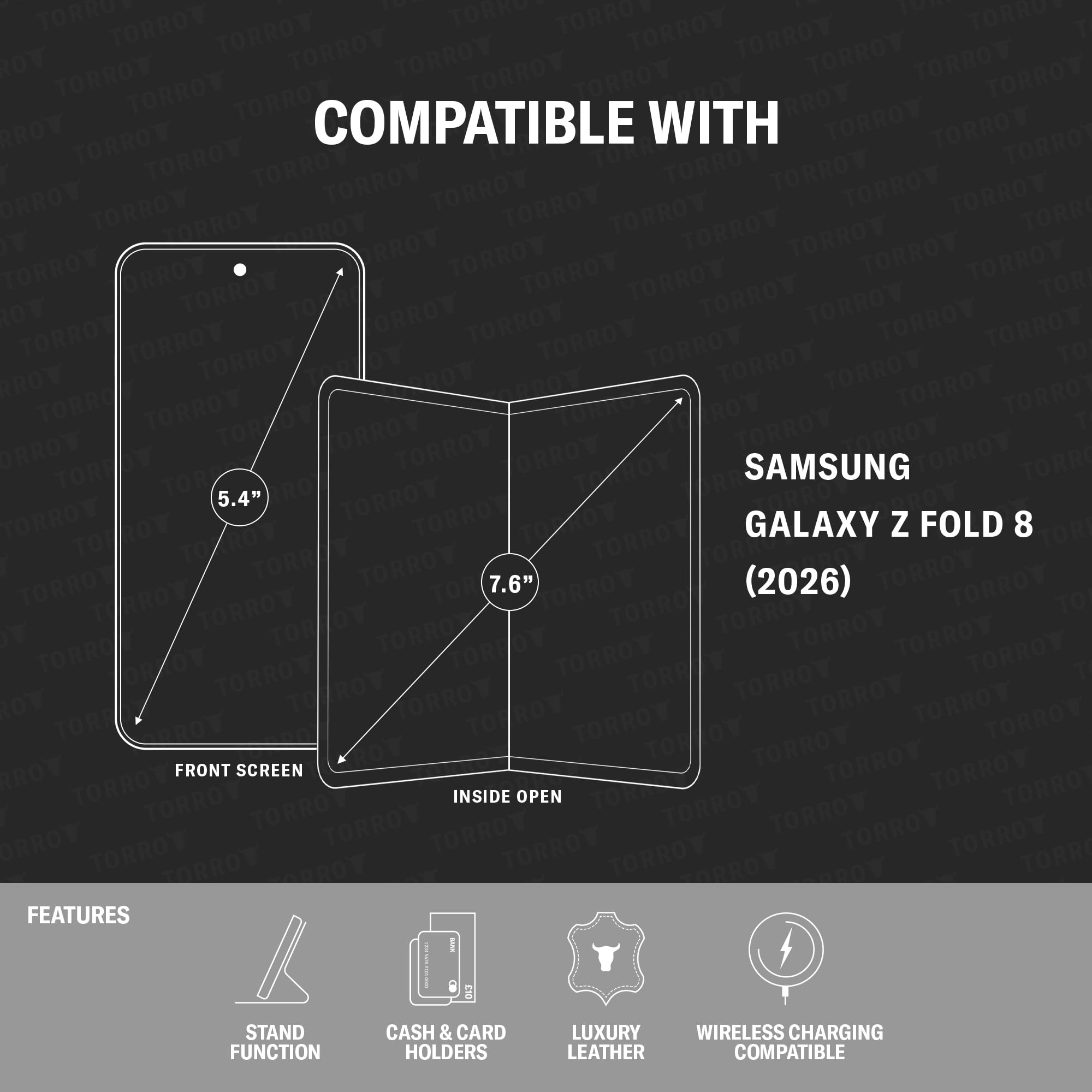 TORRO Etui kompatybilne z Samsung Galaxy Z Fold8 2026 – wysokiej jakości skórzane etui portfelowe Galaxy Z Fold 8 z funkcją podstawki i przegródkami na karty (Ciemny brąz)