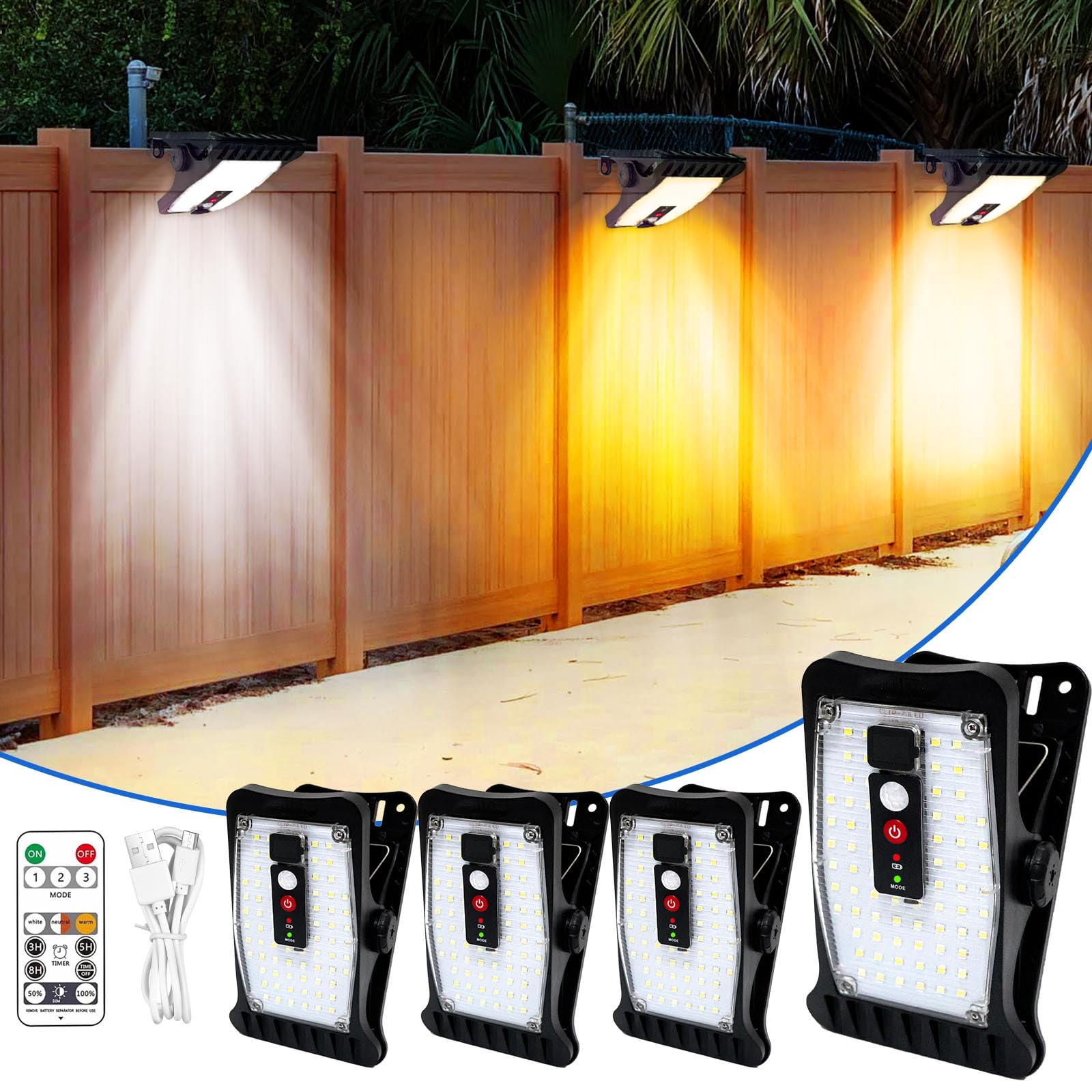 SUNOHE Clip on Solar Motion Sensor Lights Outdoor Waterproof with 70 LEDs, Solar Powered Lights for Outside, Chain Link Fence, Garage, Gutter, Camping, Gate, RV (Cool White, 6000K)
