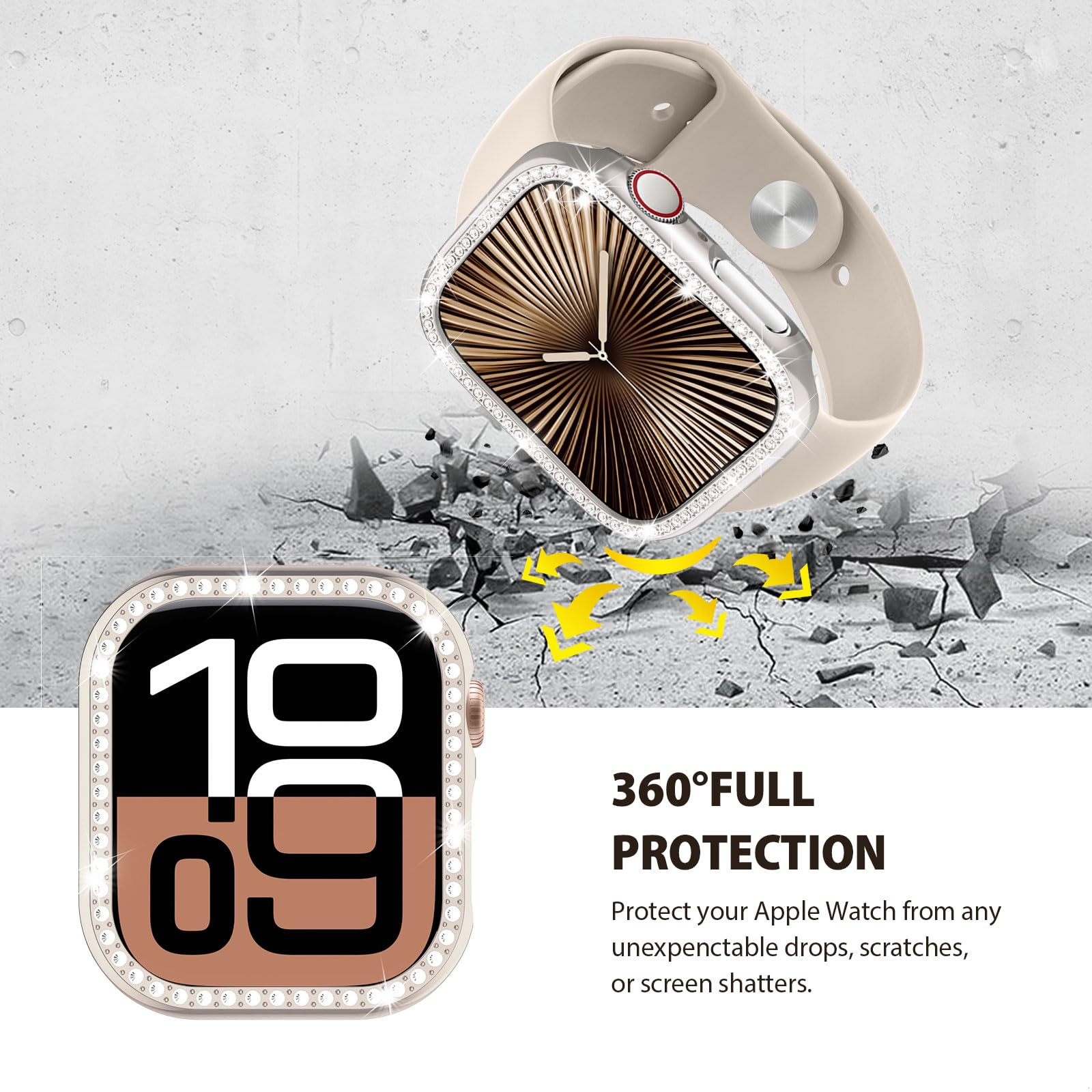 Yolovie Compatible for Apple Watch Case 42mm Bling Crystal Diamonds Rhinestone Bumper Cover for Women Hard PC Protective Frame for iWatch Series 3/2/1-42mm Starlight - Image 4