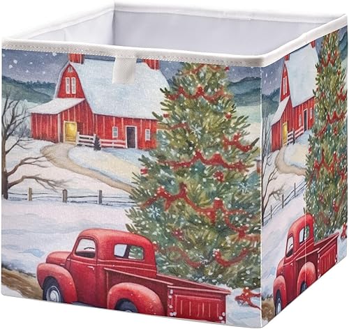Christmas Tree House Truck Cube Storage Bin Fabric Storage Cubes Foldable Organizer Bins Storage Baskets for Shelves Storage Box for Shelves Closet