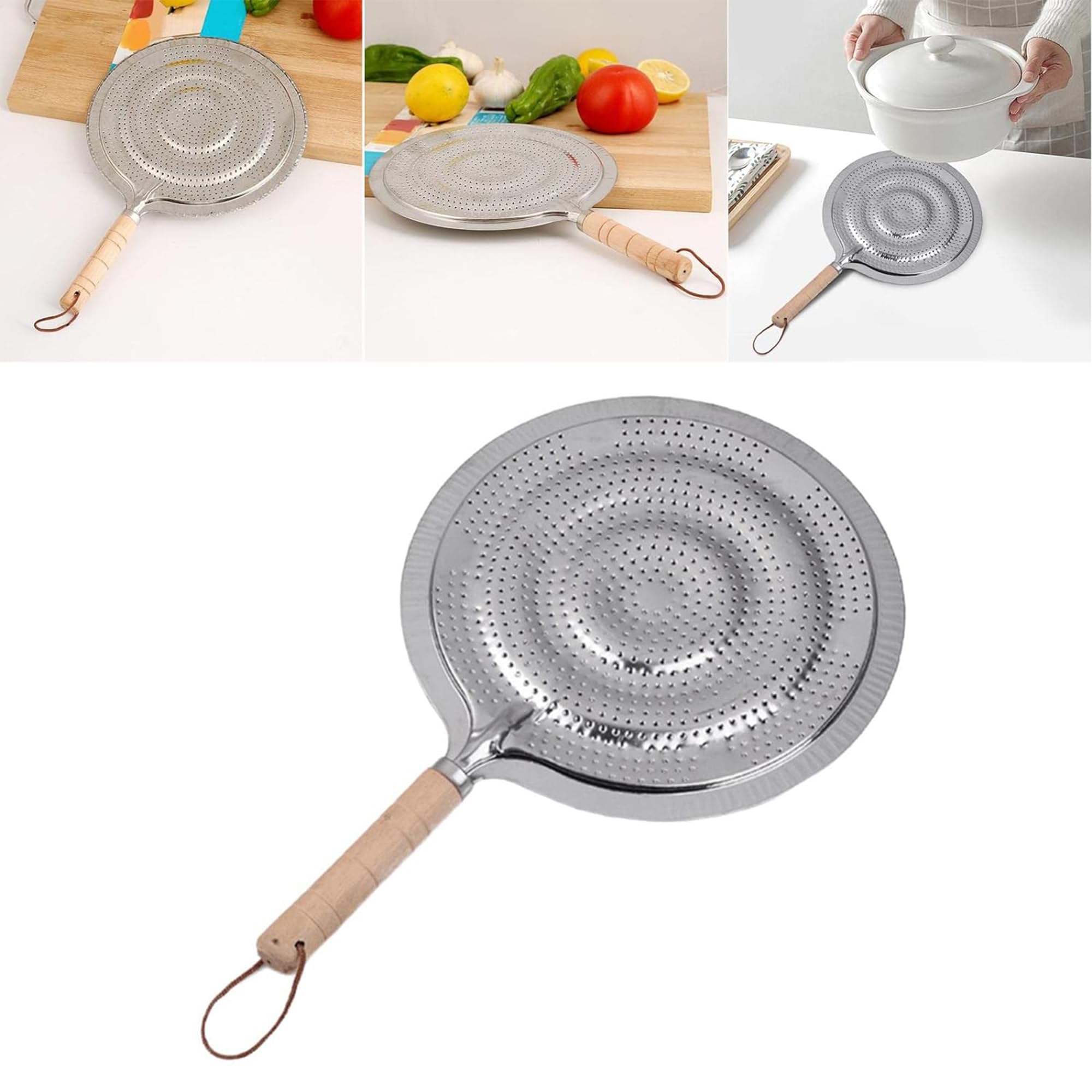 IDEAL PRIME Heavy Duty Stainless Steel Heat Diffuser Roti Jali Roaster with Heat Resistance Wooden Handle Steel Papad Jali Barbeque Item Kitchen Tool Pack of 1 2