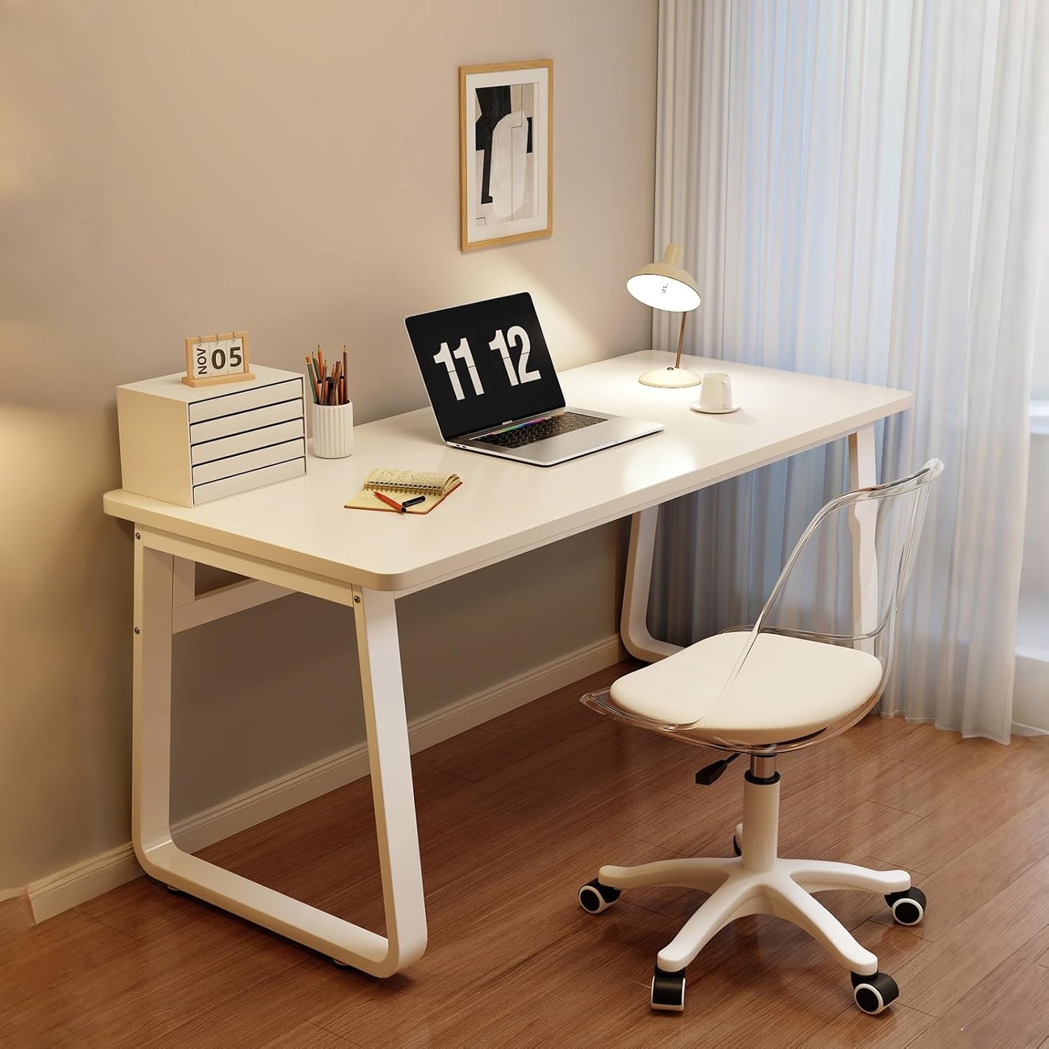 Home Office Desk Computer Desk Load-Bearing 150kg 15mm Thick Scratch Resistant Heat Resistant Moisture Resistant Easy to Clean(White,80x50x73cm)