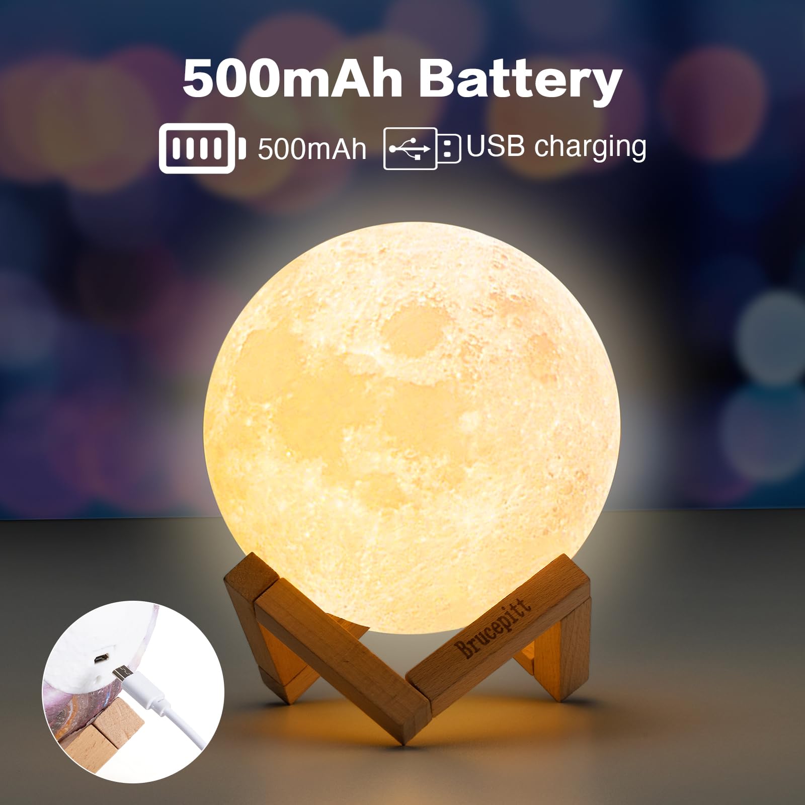 Lámpara de luna, control remoto o control táctil, carga USB, luz de luna de 16 colores para el día de San Valentín, Acción de Gracias, cumpleaños, Navidad, luz nocturna (4.7 pulgadas)