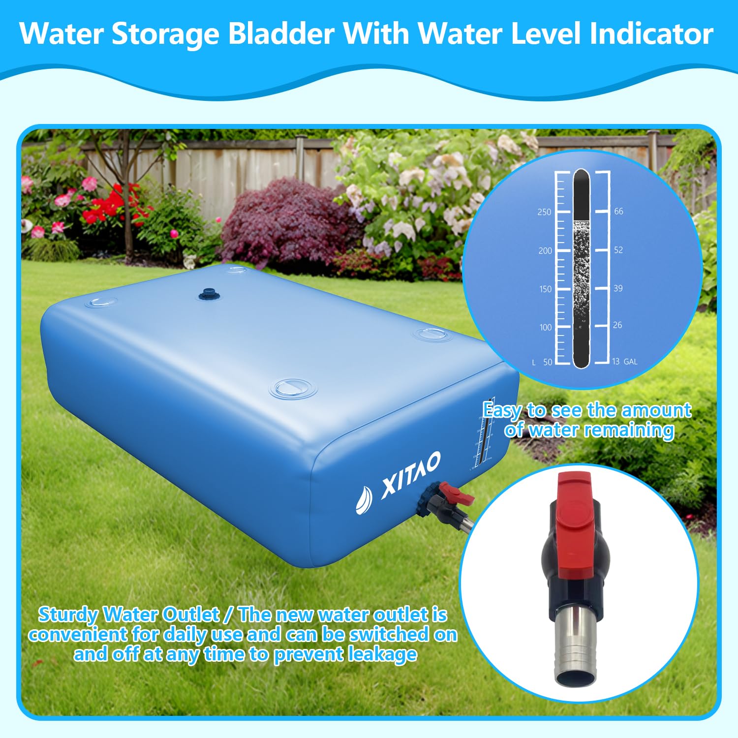 XITAO Contenedores de almacenamiento de agua de gran capacidad de 63 galones con indicador de nivel de agua, portátil, plegable, bolsa de tanque de agua de emergencia para caravanas, resistencia a la