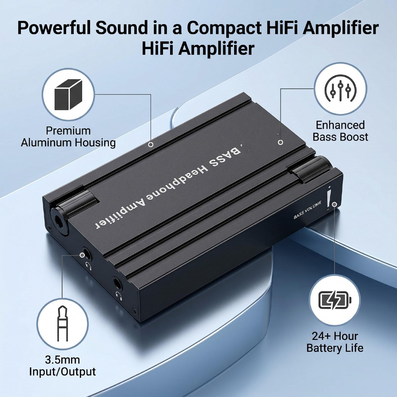 Fabater Amplificatore per Cuffie HiFi, Amplificatore per Cuffie Ricaricabile e Portatile, Interruttori di Guadagno a 2 Stadi Bass Boost 16-300 Ohm Audio da 3,5 Mm per PC