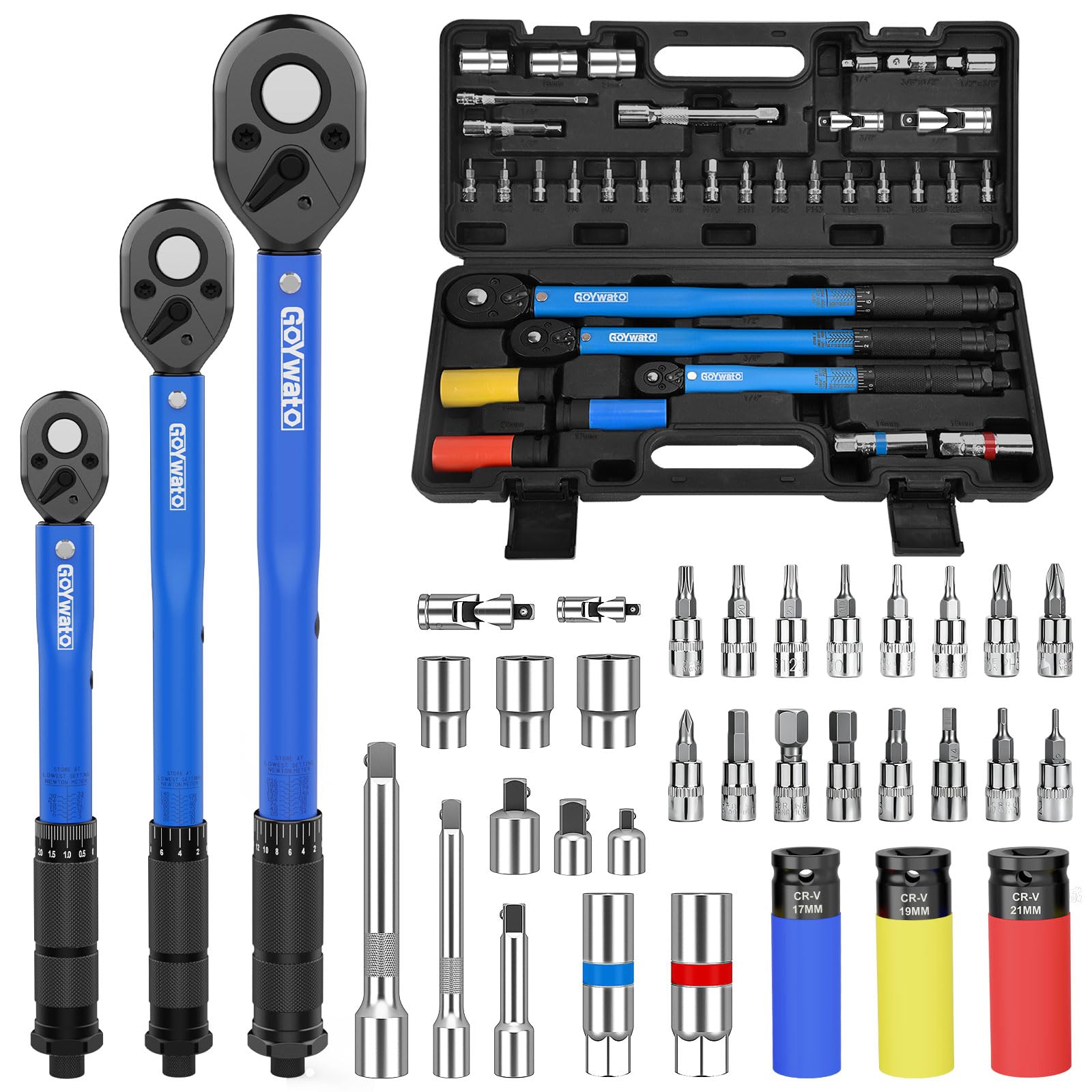 35-Piezas Kit de Llaves Dinamométricas, 3-230N·m Juego de Llaves Dinamométricas con 1/4" 3/8" 1/2" Llaves, ±3% Precisión, Doble Escala, 32 CR-Vorios, para Coche Bicicleta Moto Camione Tuercas