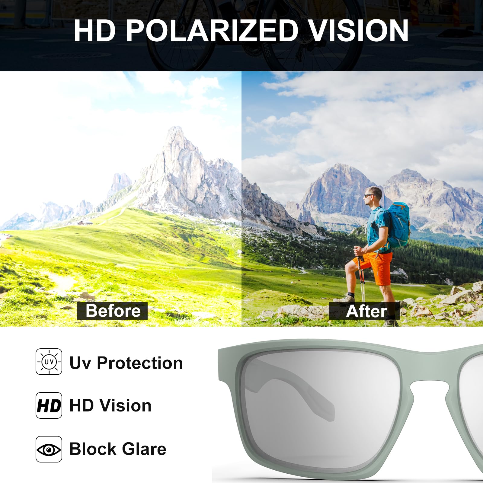 HAAYOT Gafas de sol polarizadas para hombre y mujer, marco TR90, ligeras, 100% protección UV, gafas de sol para viajes, conducción, pesca, golf