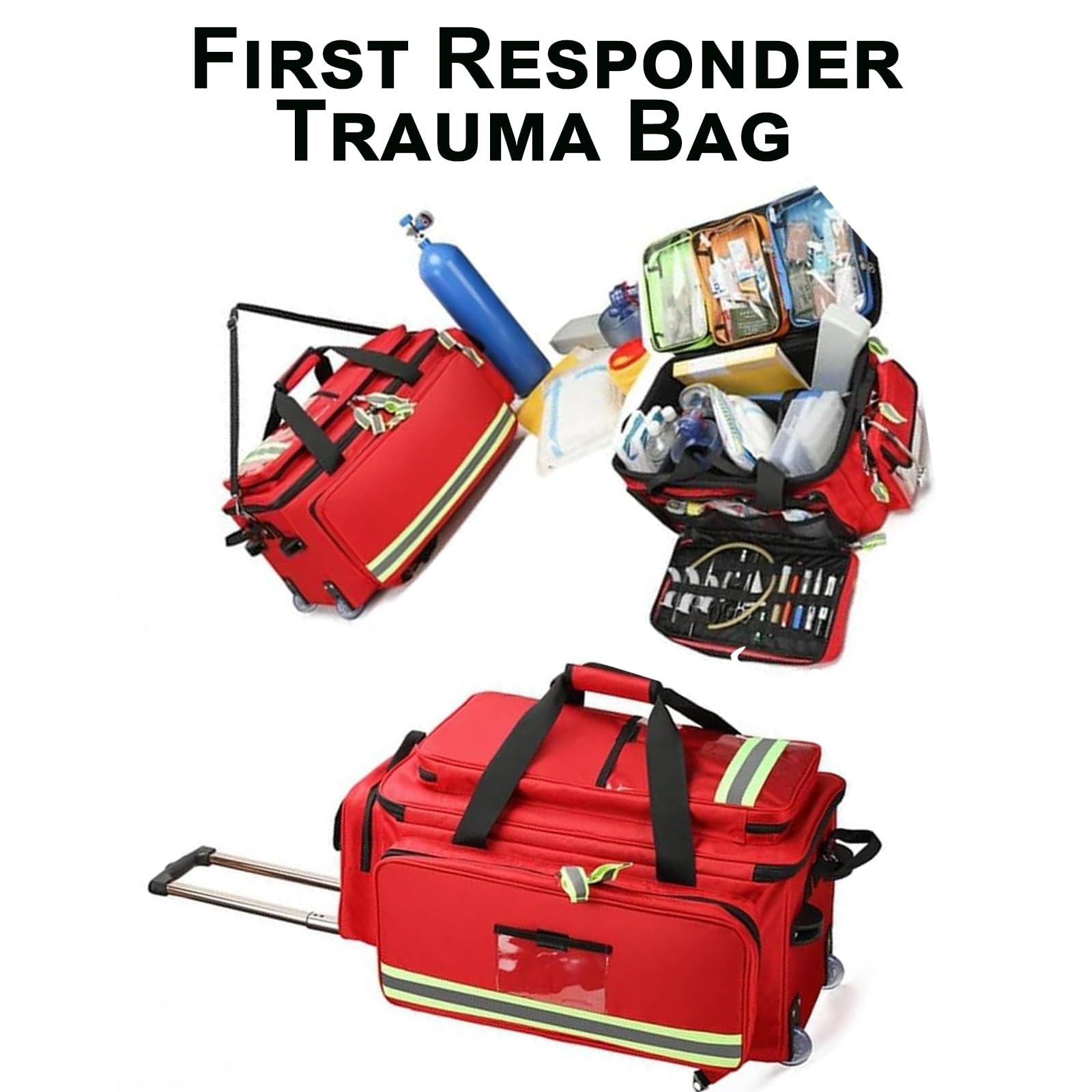 Trolley medico kit di salvataggio di emergenza con tasche multiple e scomparti per escursioni all'aperto, grande capacità per professionisti della salute, EMT e medici