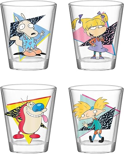 Silver Buffalo Nickelodeon Retro con Rocko, Angelica, Stimpy y Arnold - Juego de 4 mini vasos de 1.5 onzas