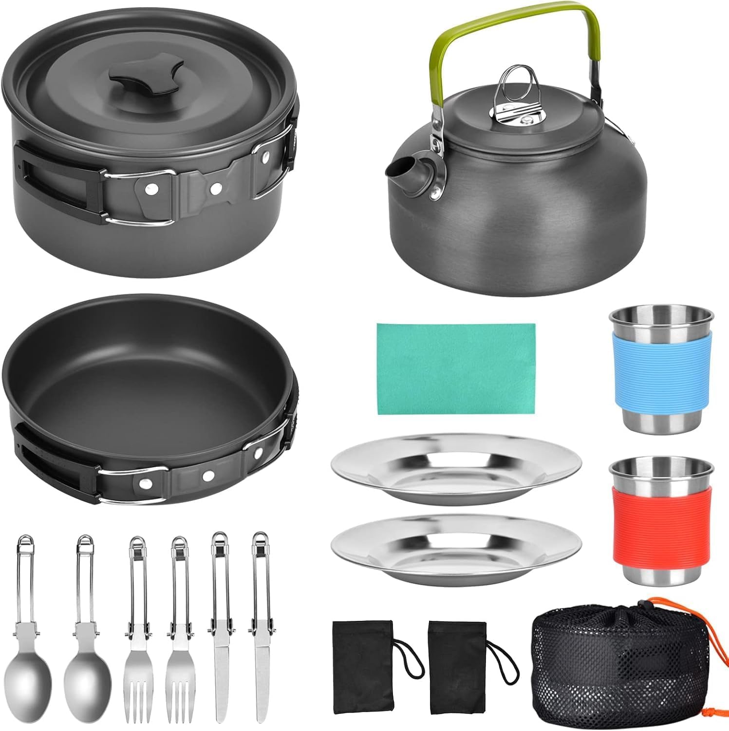 – Camping Cookware Set, Portable and Lightweight Stainless Steel Camping Frying Pan Pots Cups Cutlery for Outdoor Picnic Hiking Camping