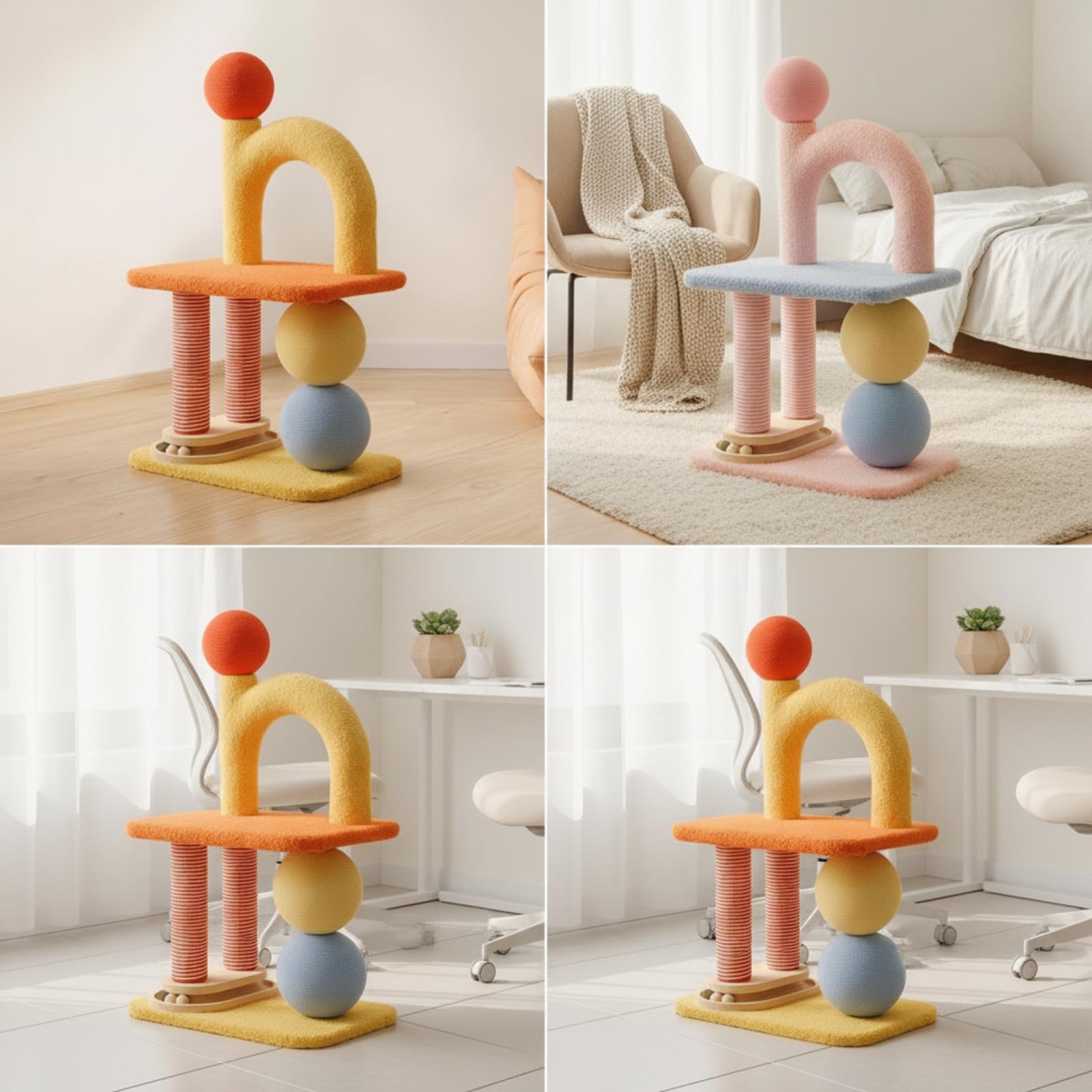 Rascador Multiactividad Mueble Felpa para Interiores, partamentos, Naranja Dopamina