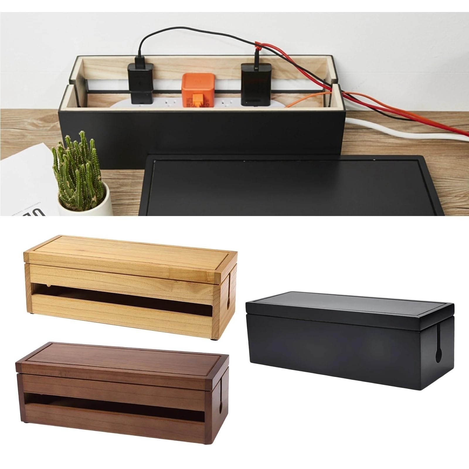 Kabelmanagement Box Kabelmanagement-Aufbewahrungsbox, Kabel-Organizer, Kabel-Versteck, Ladegerät-Aufbewahrungsabdeckung, Power Stripe, Überspannungsschutz, Home-Office-Dekor(Black)