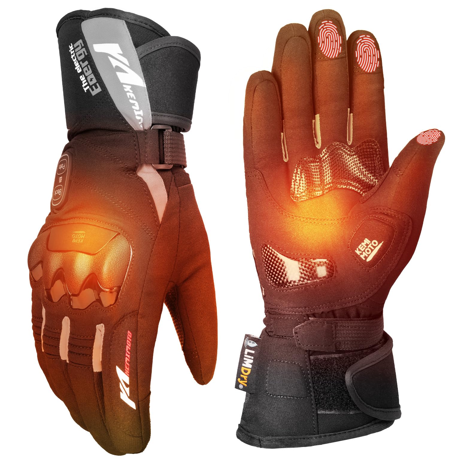 KEMIMOTO Guanti Riscaldati Moto Uomo, Ricaricabili Guanti Moto Invernali Impermeabili Touch Screen con 3 mAh Power Bank, Adatti da -2°C a -5°C, Ideali per Motoslitta Escursionismo Ciclismo