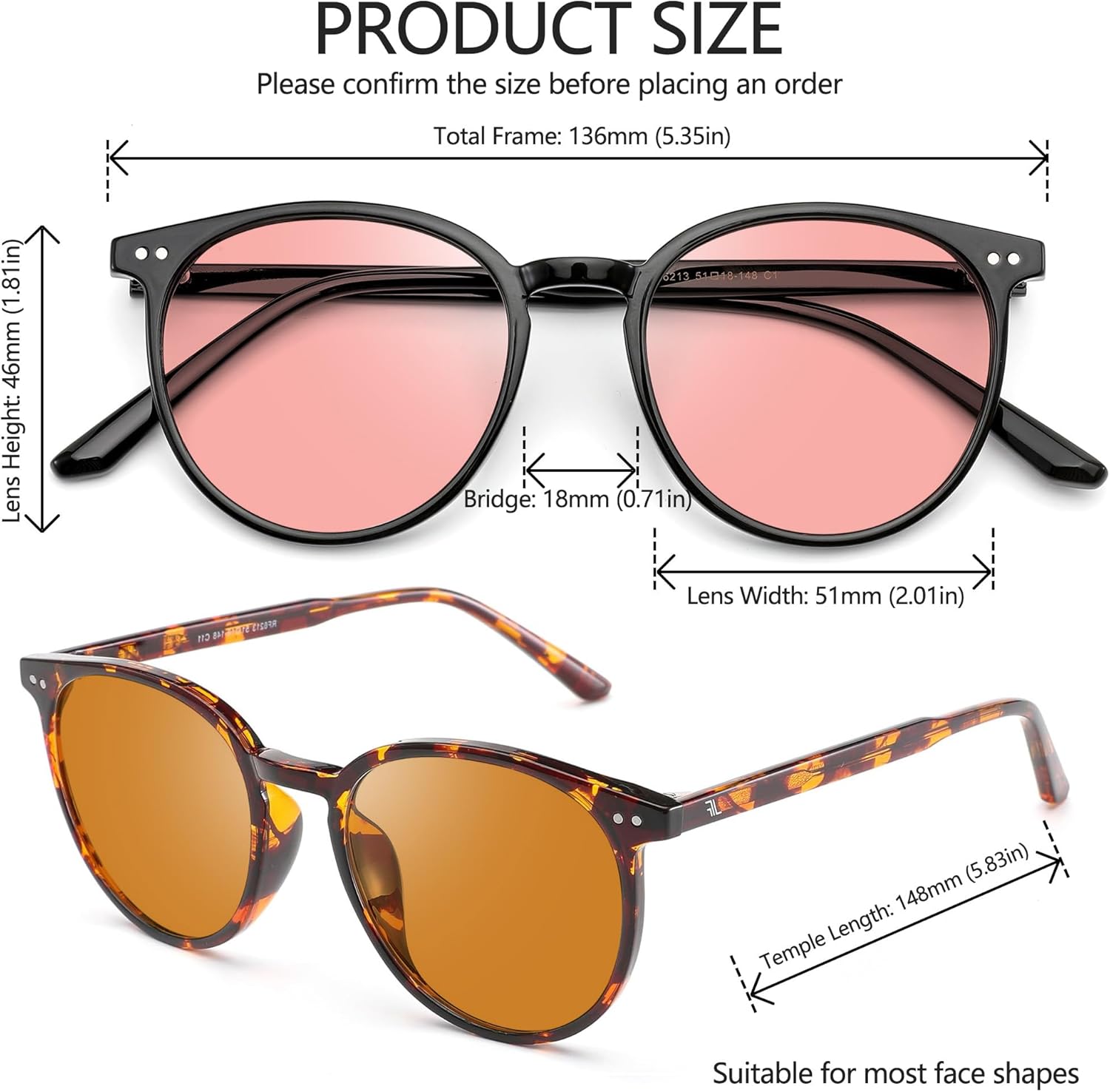 2 Pack Indoor Fluorescent-41 Pink & Outdoor Fluorescent-60 Brown Round Tinted Blue Light Blocking Glasses for Migraine, Light Sensitivity, Photophobia & LED Gaming Computer Screen Glare RF6213