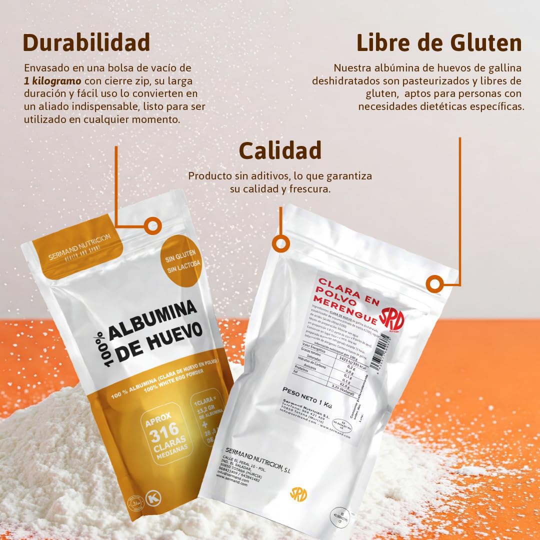 Clara de Huevo en Polvo Especial para Merengue 1Kg Huevos Pasteurizados Deshidratados Sin Aditivos Sin Lactosa Sin Gluten