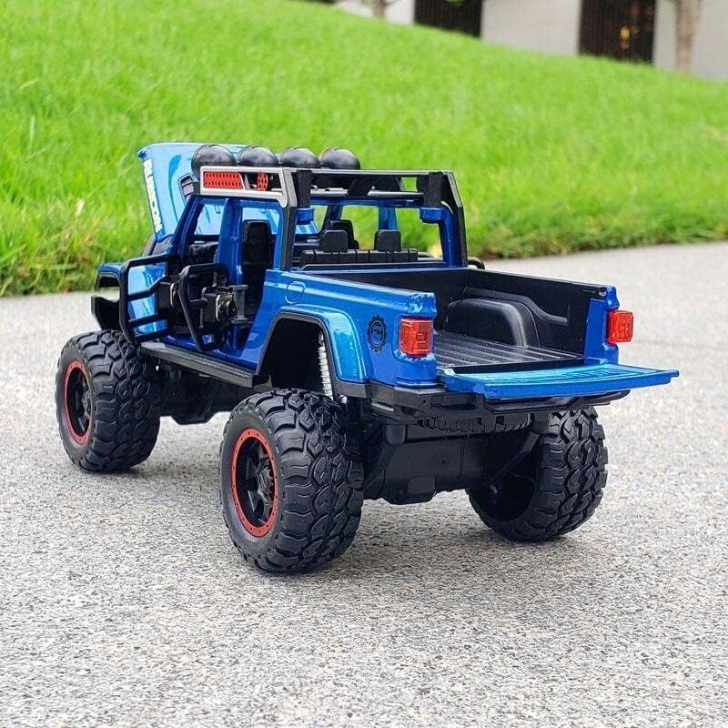Image of Kids Model 1:32 Rubicon Die Cast Metal Car Pull Back Action Opening Doors with Realistic Engine Sound Lights Toy Car Gift for Boys - Blue